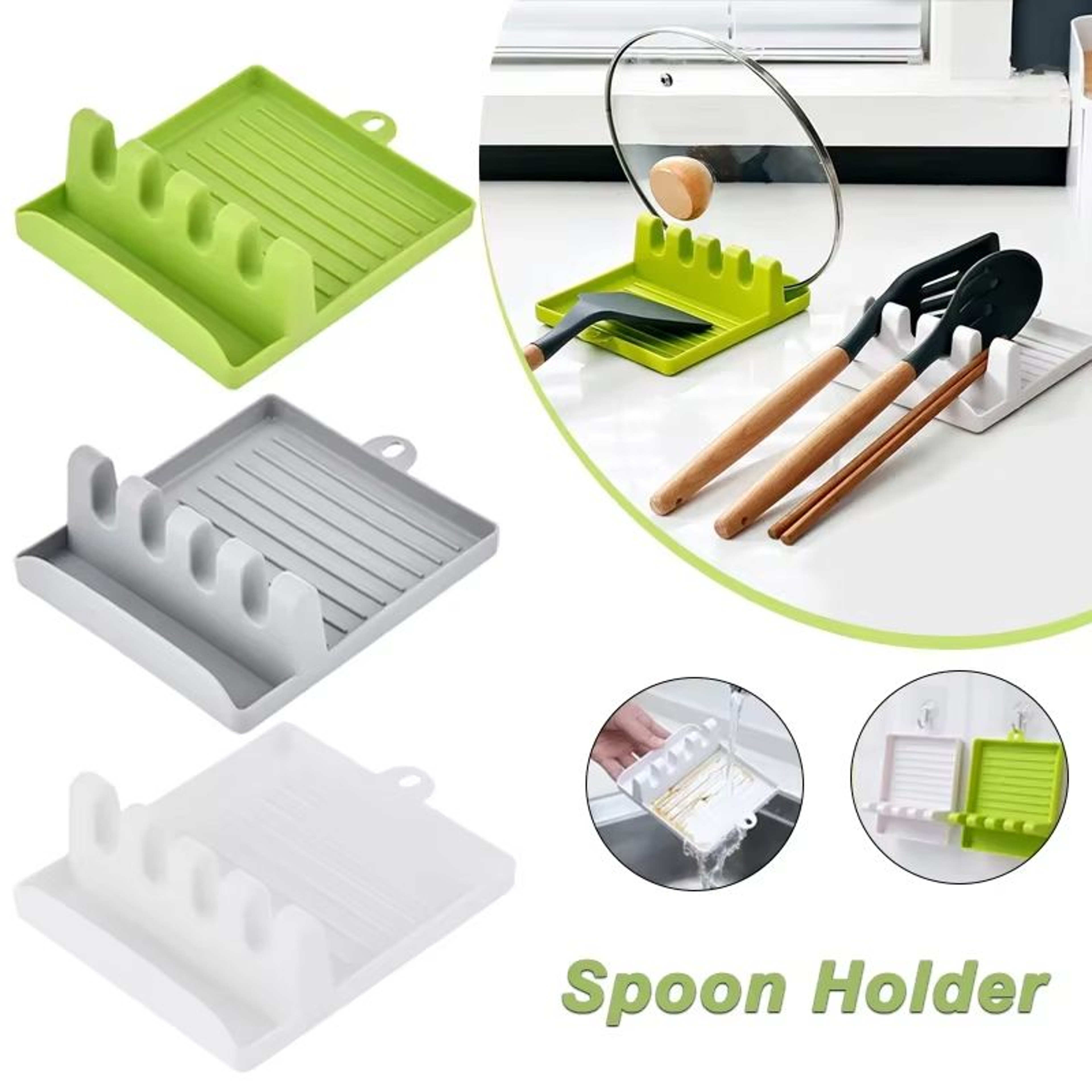 MultiFunction Kitchen Utensil Organizer With Spoon Holder Fork And Spatula Rack And NonSlip Lid Res 0