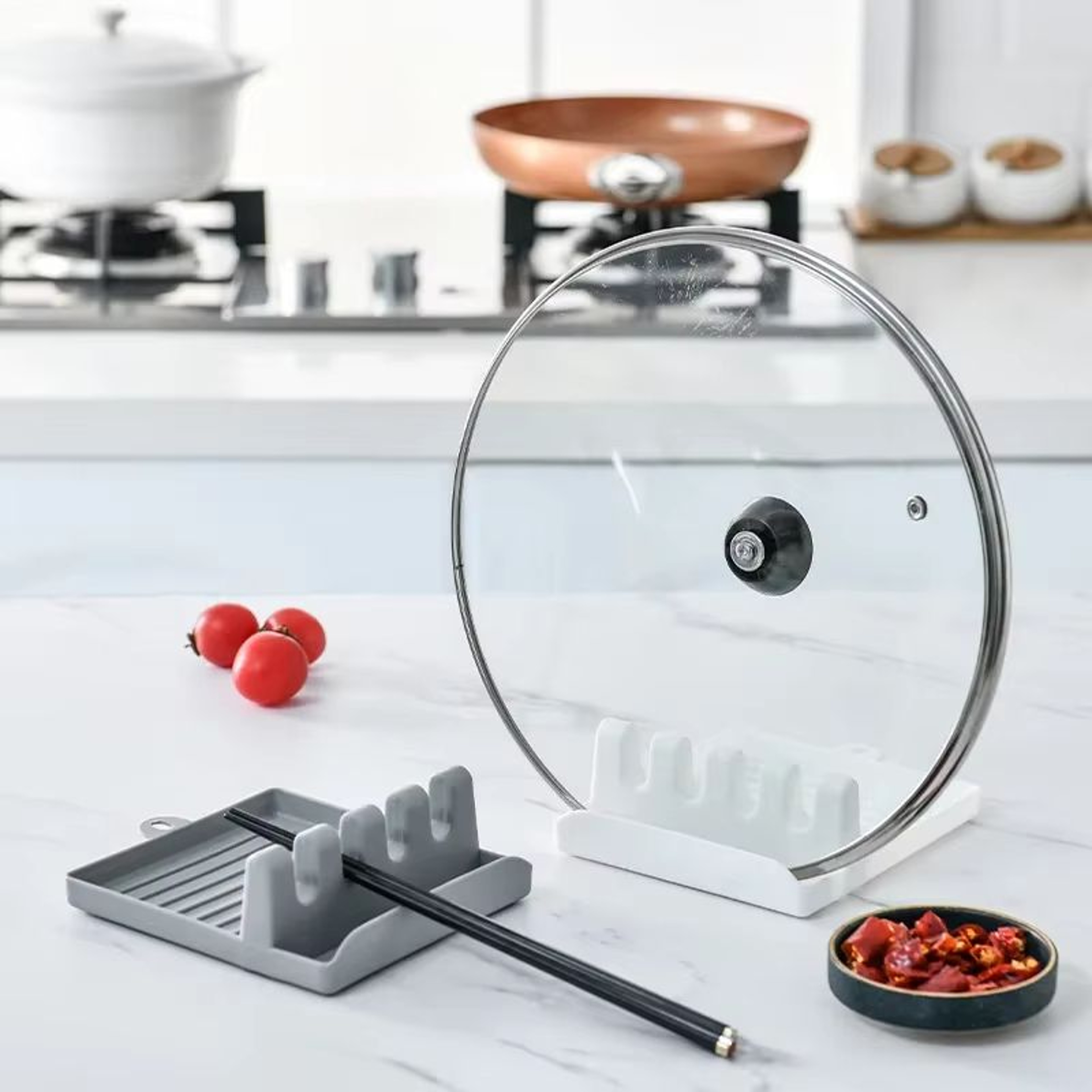 MultiFunction Kitchen Utensil Organizer With Spoon Holder Fork And Spatula Rack And NonSlip Lid Res 4