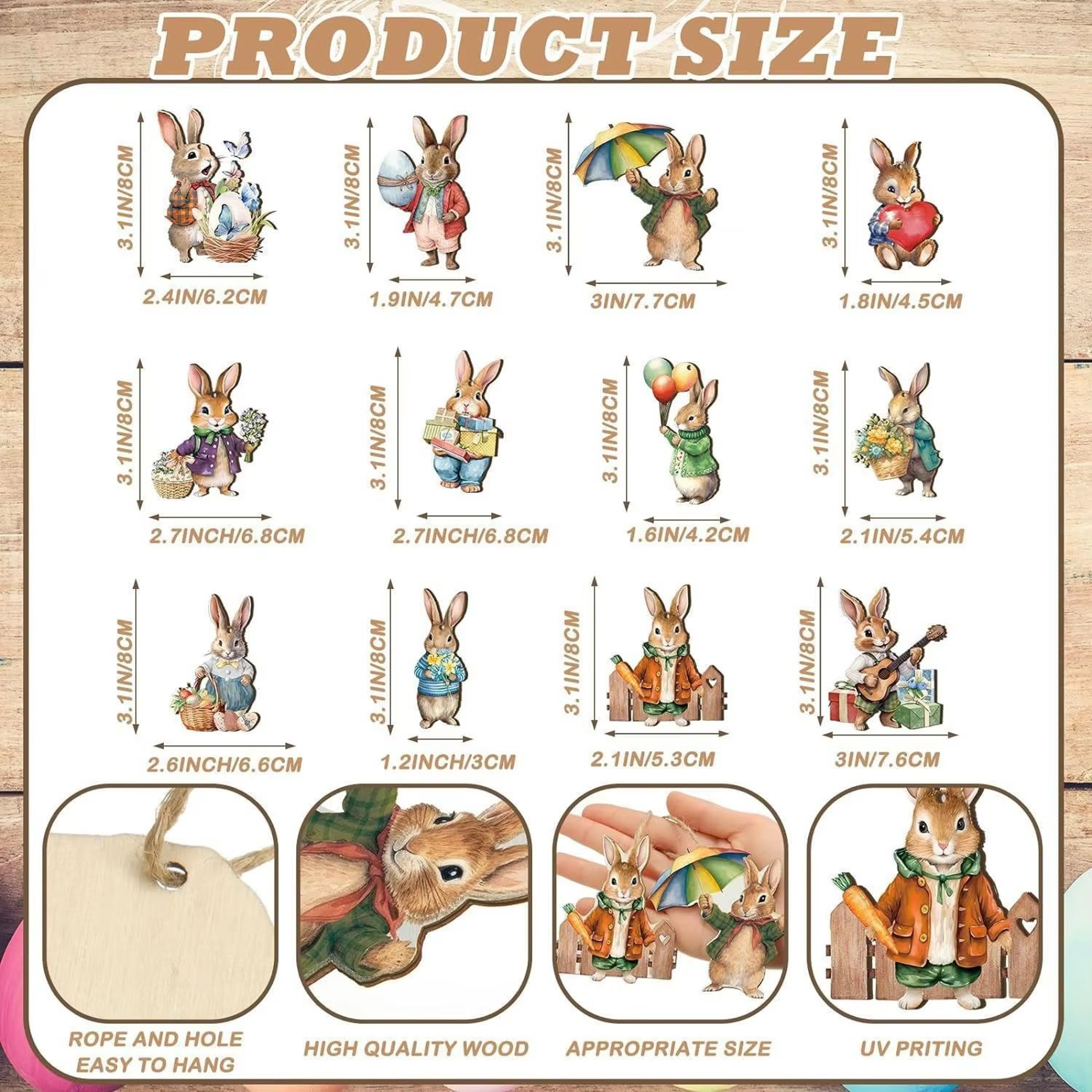 Wooden Easter Rabbit Pendant Set 122436PCS Holiday Home And Garden Decorations 6