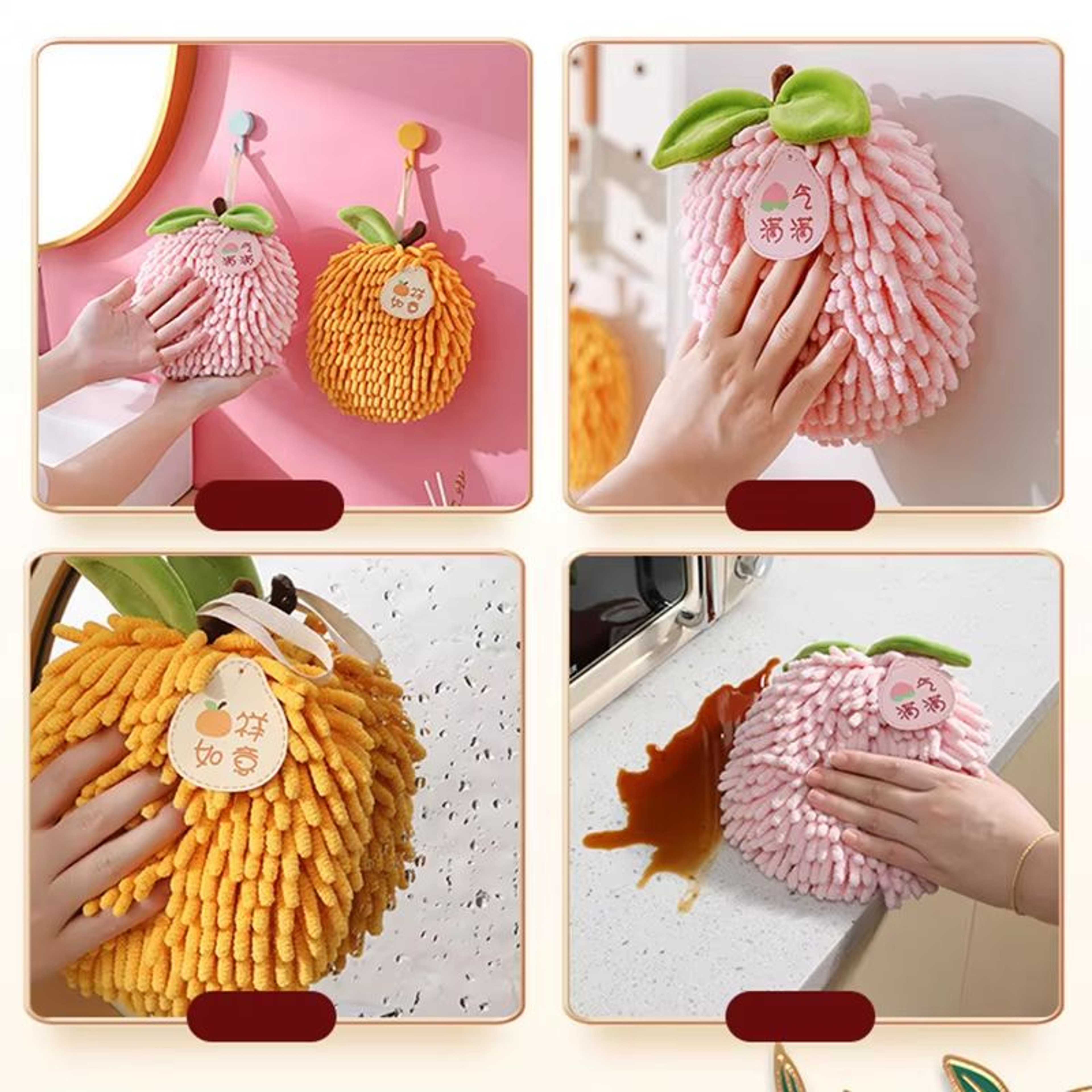 FruitShape Chenille Hand Towel QuickDry Soft Absorbent Hanging Towel With Loop 4