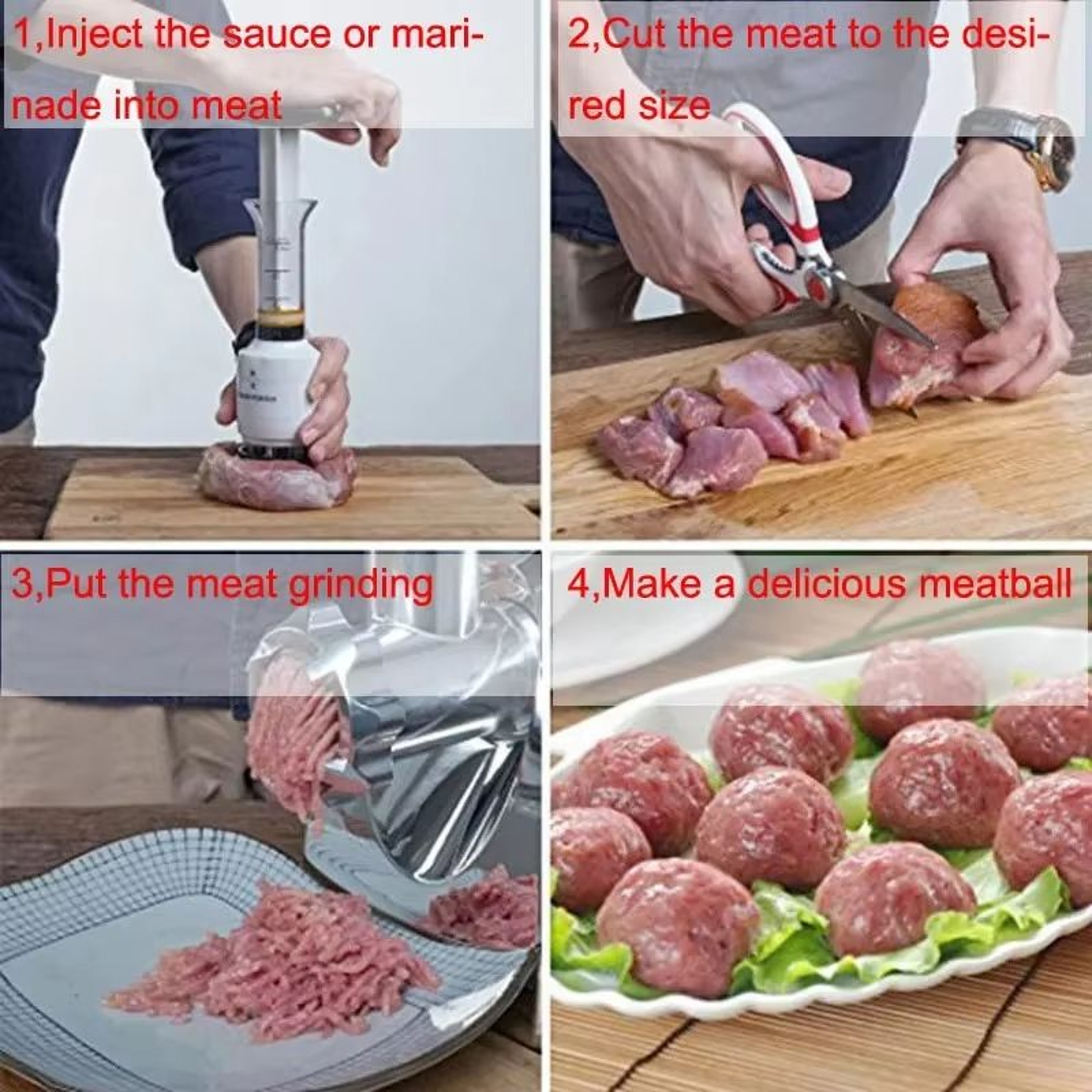 Multifunctional Meat Tenderizer Needle With Marinade Injector Syringe  Stainless Steel Kitchen Tool 5