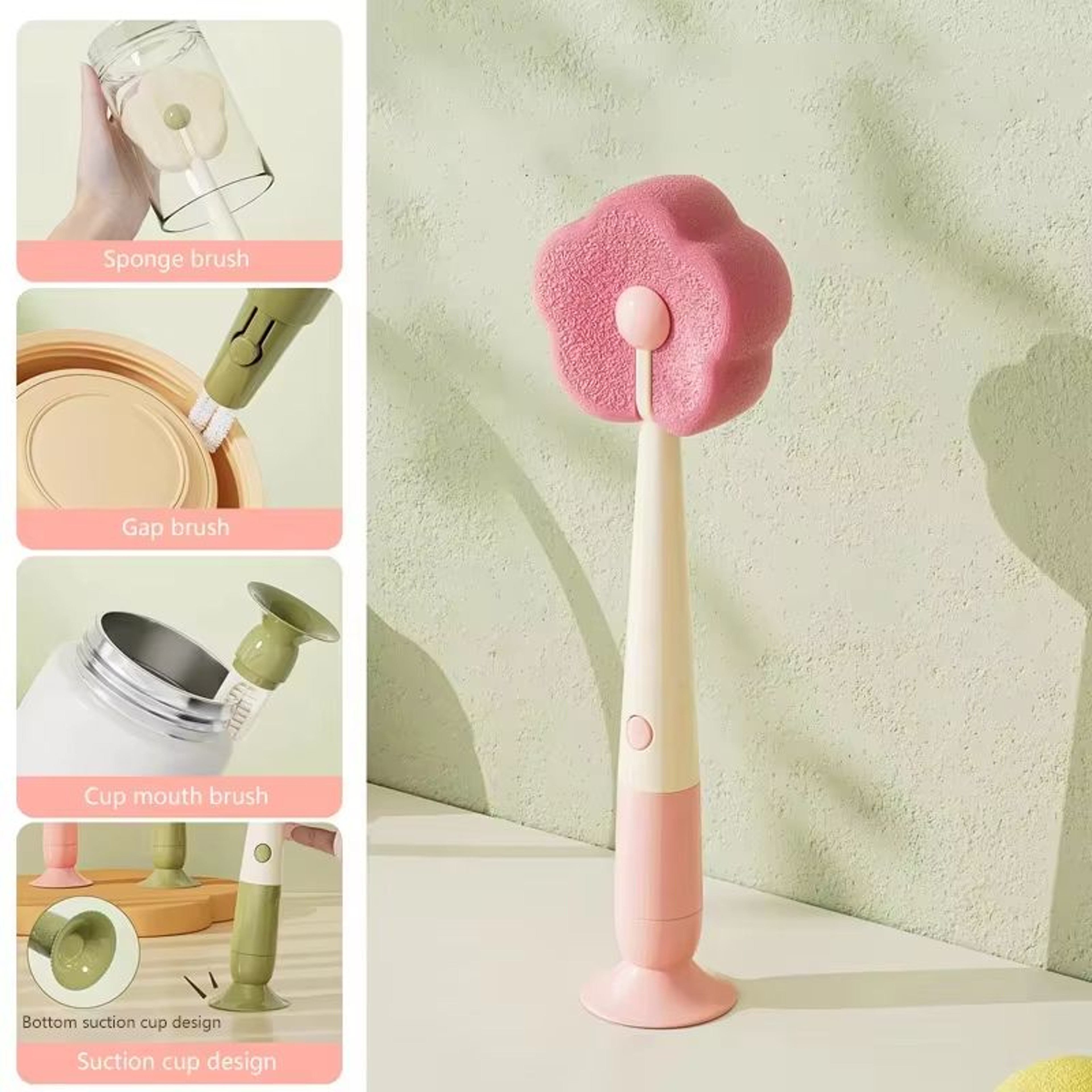 3in1 Baby Bottle And Travel Mug Cleaning Brush Long Handle Portable Scrubber 8