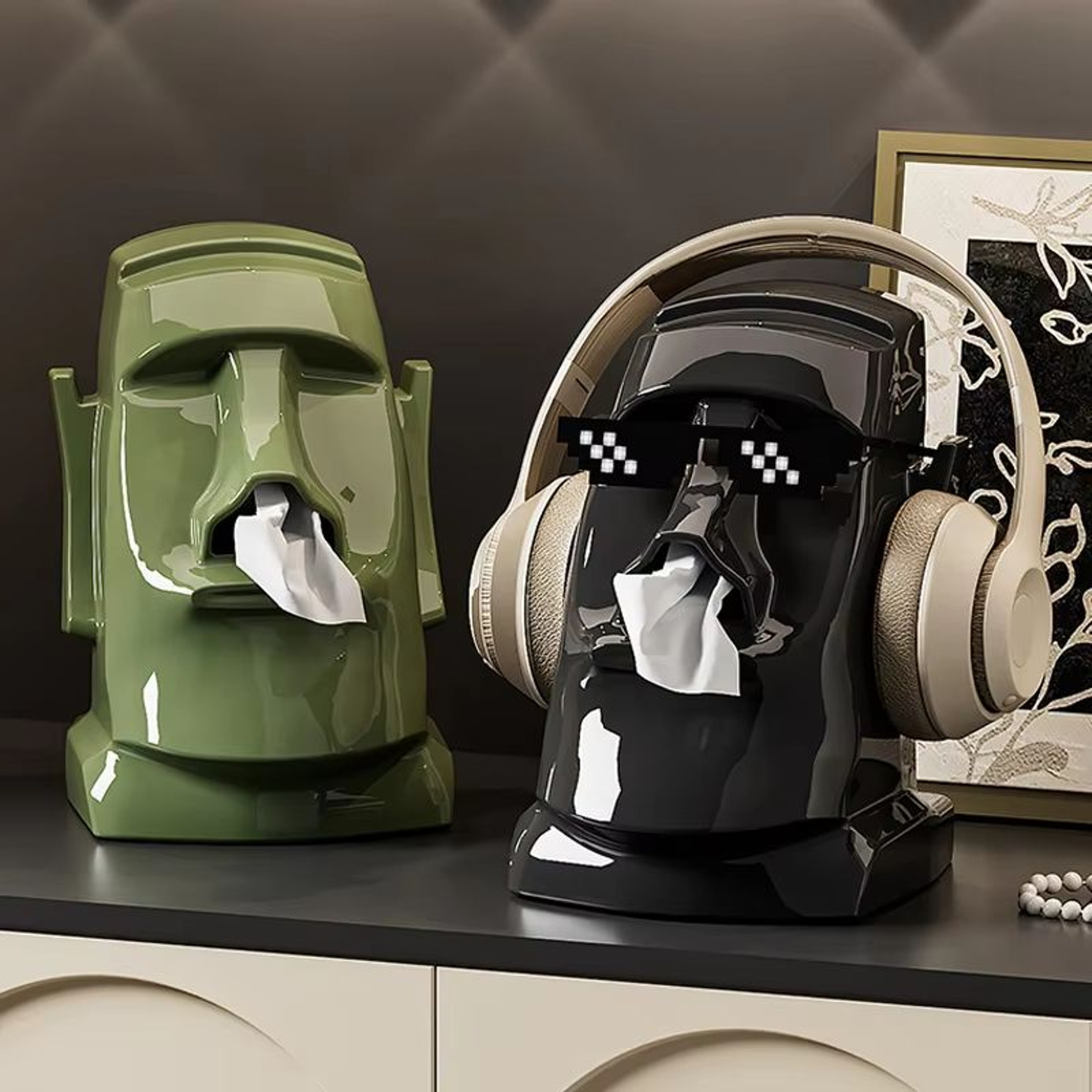 Creative Stone Figure Tissue Box With Storage Rack For Household Organization 0