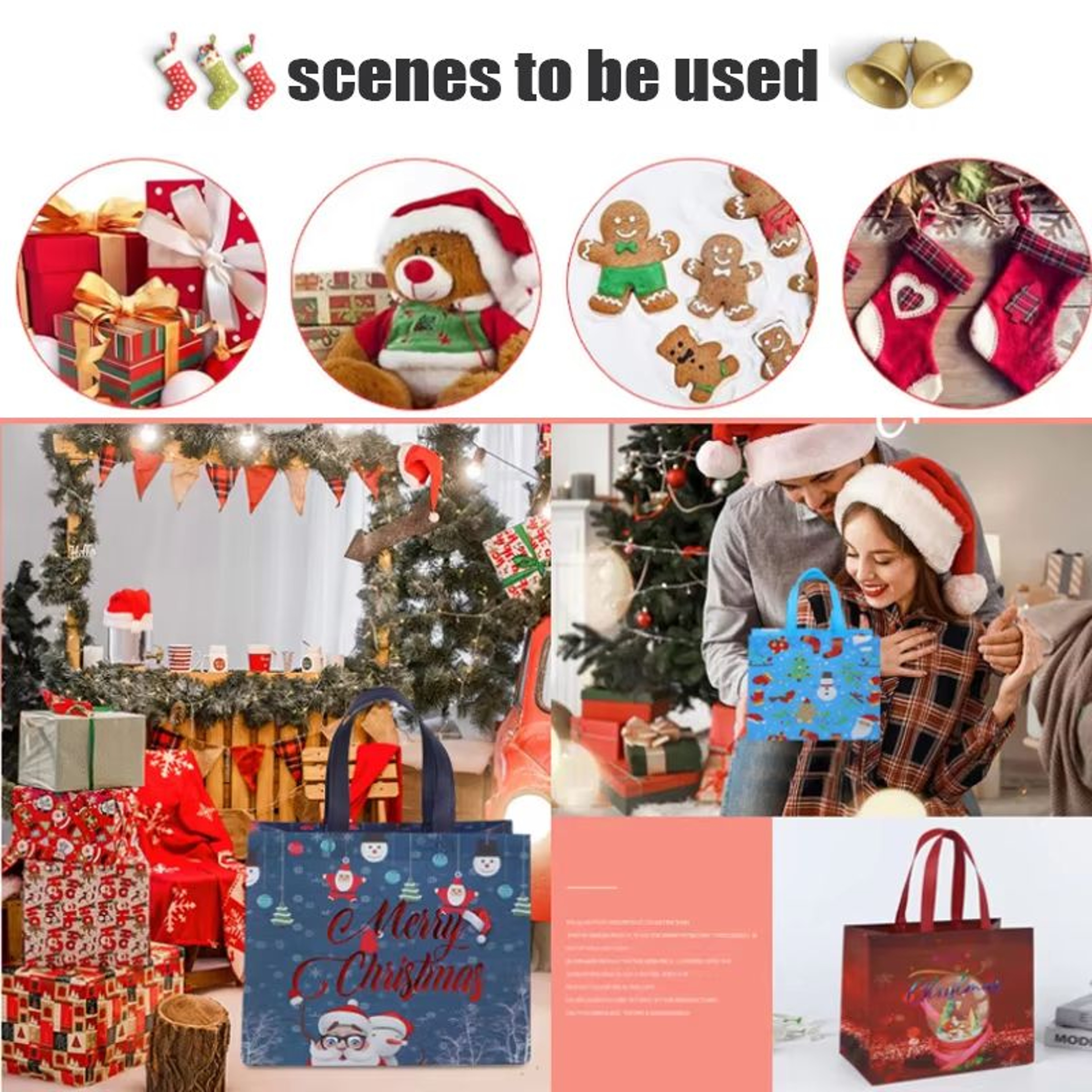 5 Piece Christmas Gift Bags Non Woven Santa Claus Handle Packaging Bags 1