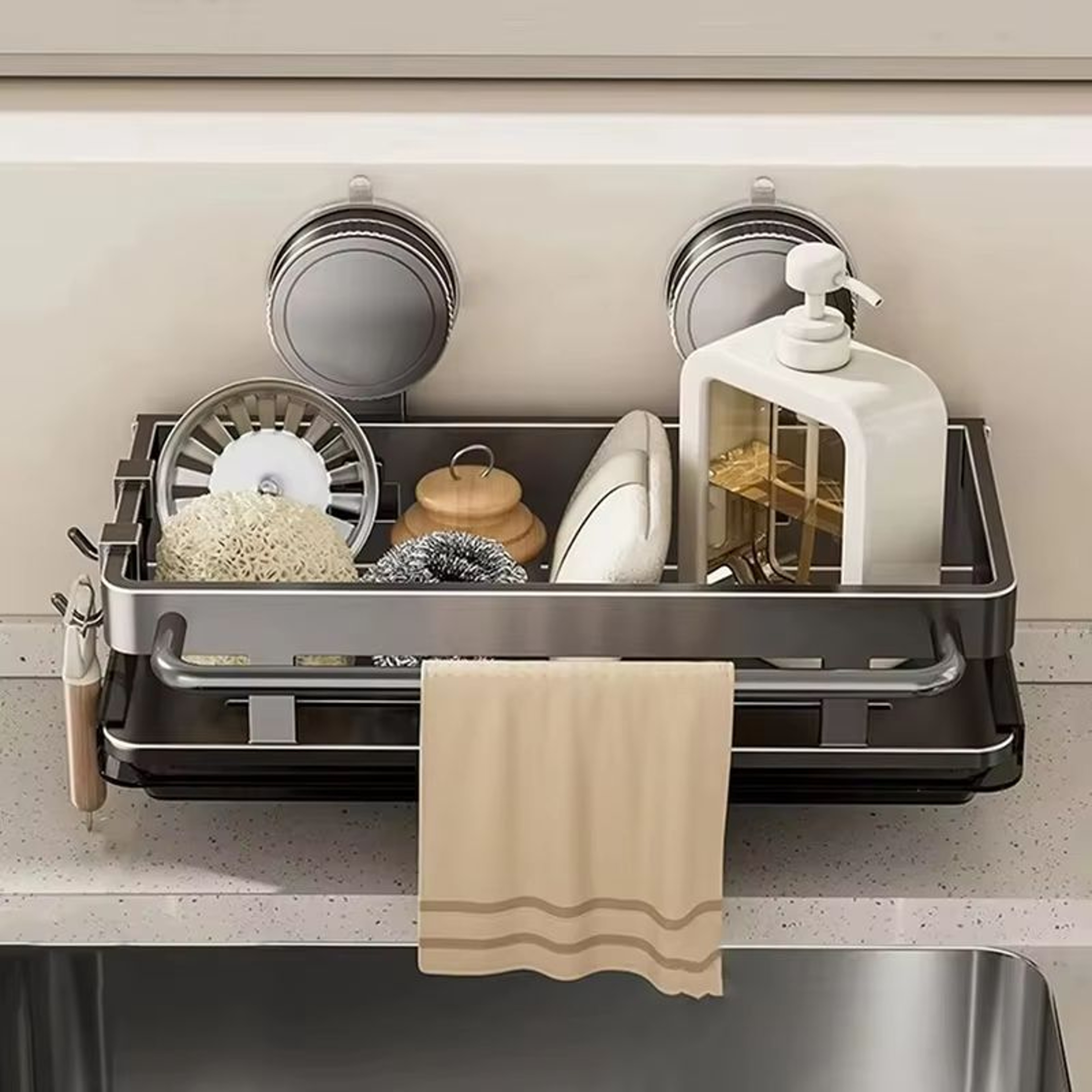 Suction Cup Storage Shelf Punch Free Wall Mounted Space Saving Kitchen Bathroom Rack 1