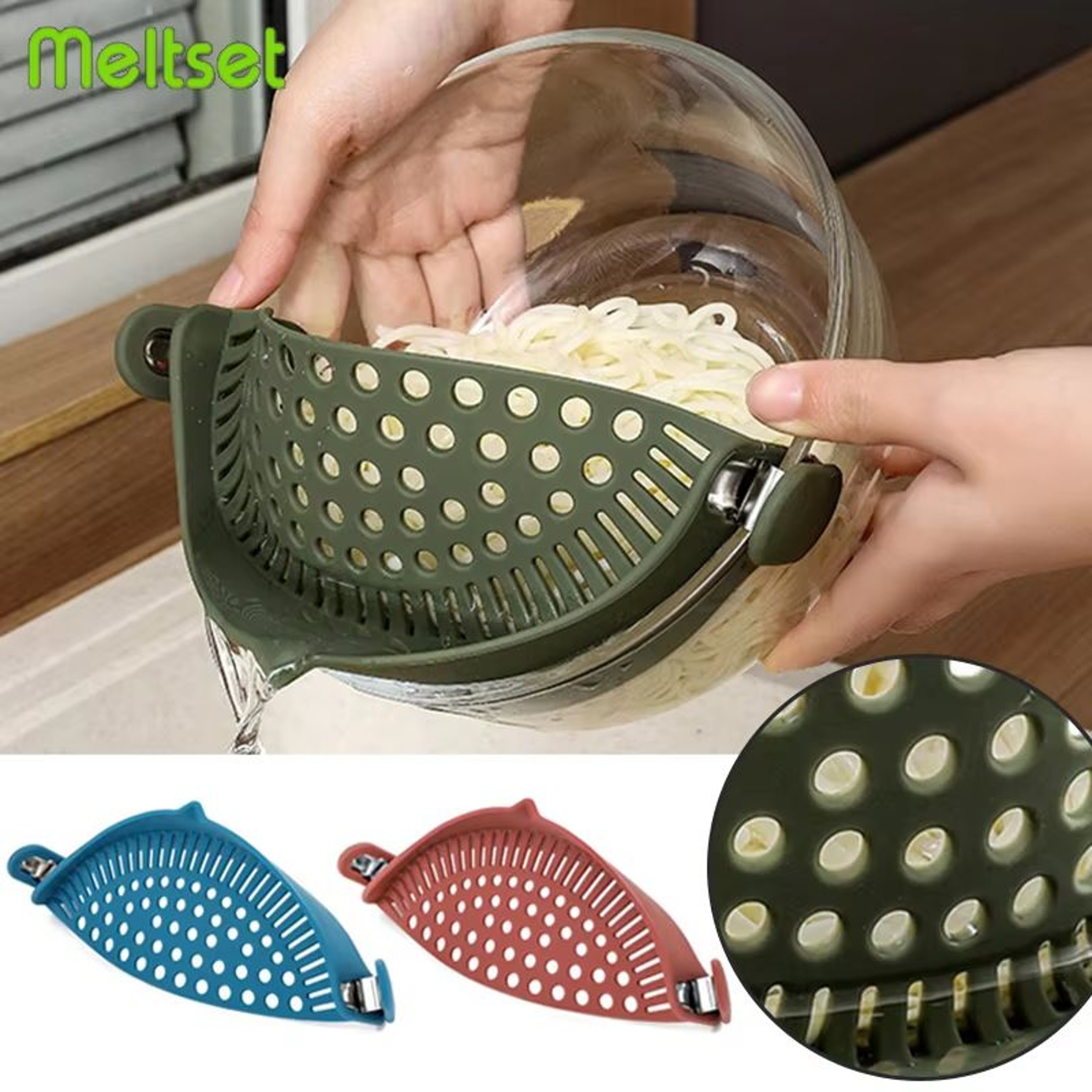 Silicone Pot Side Drainer Vegetable And Noodle PourOver Strainer Kitchen Gadget 0