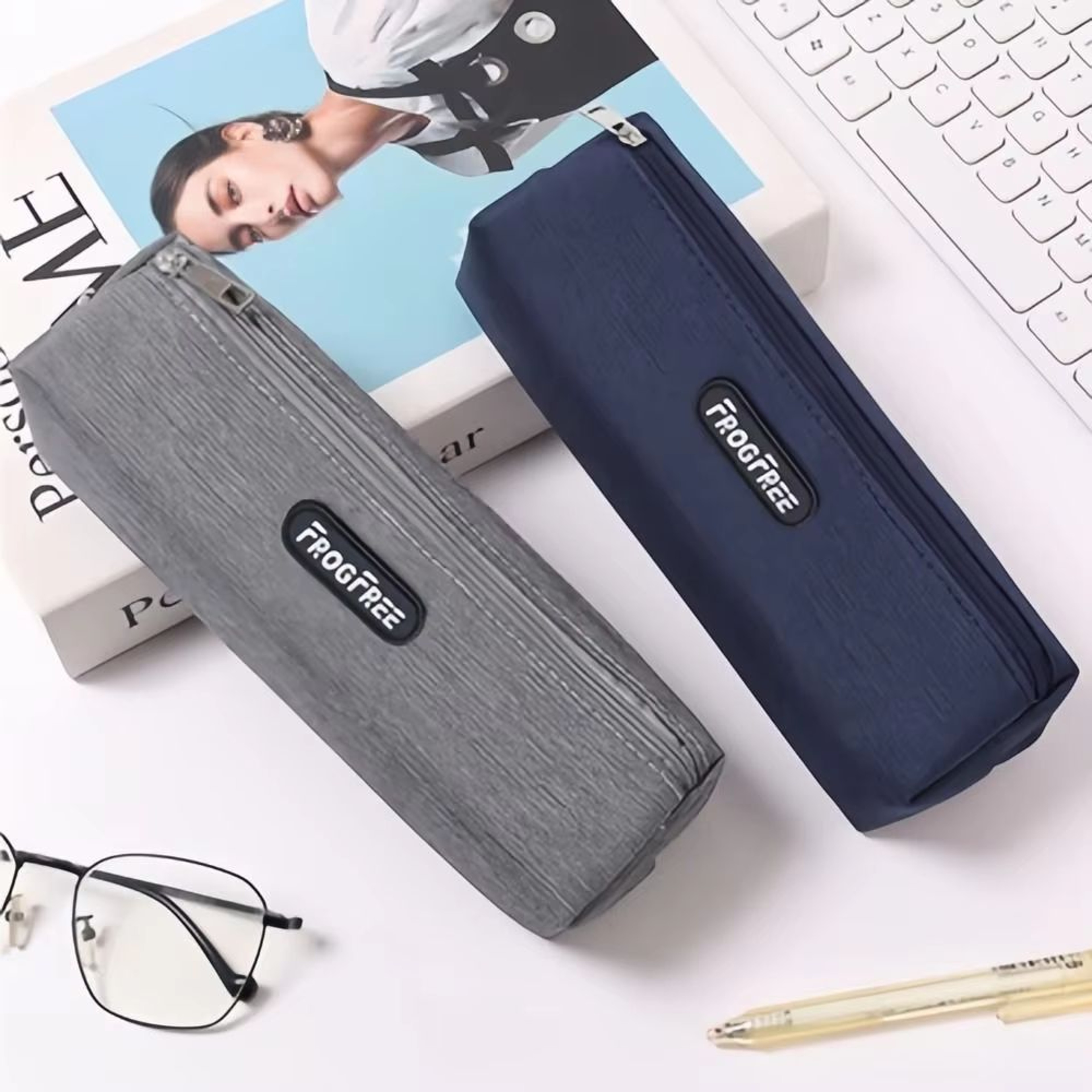 Canvas Pencil Case With Zipper Rectangular Stationery Pouch 2