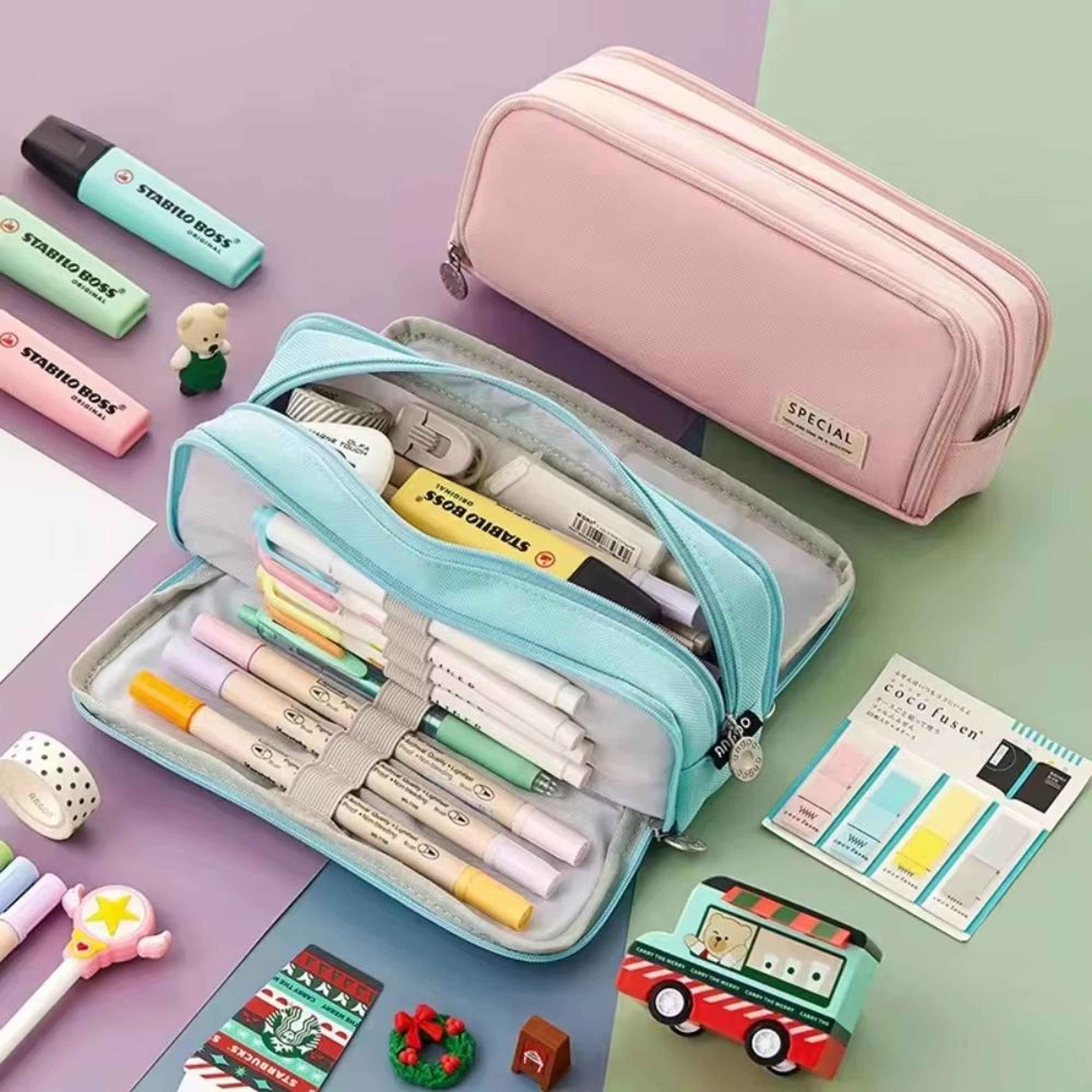 MultiCompartment Large Capacity Pencil Case With Transparent Partition 4