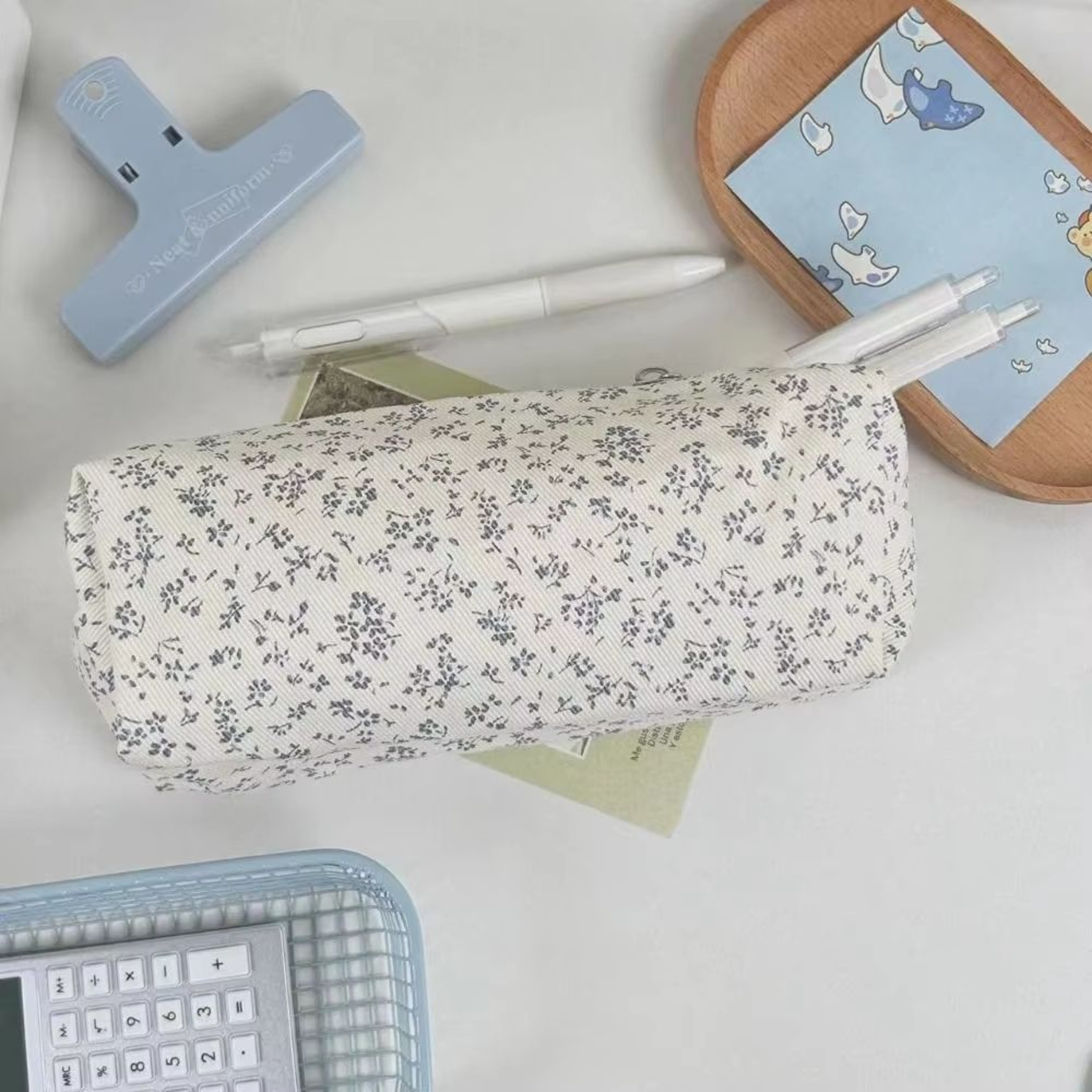 Large Cute Floral Pen Bag MultiFunction Stationery Organizer Pouch 4