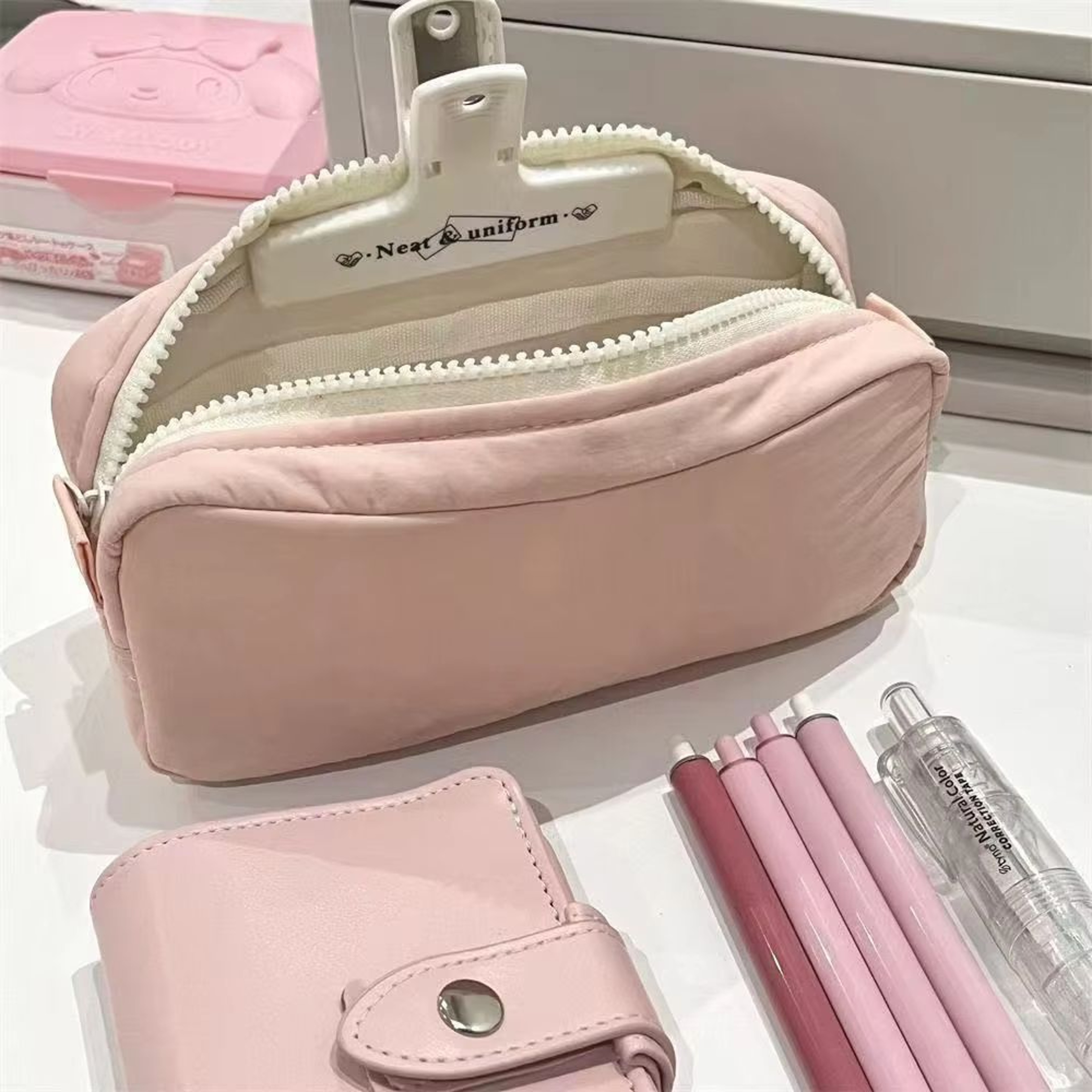 Simplicity Solid Color Large Capacity Pen Bag With Zipper Portable Stationery Pouch 0