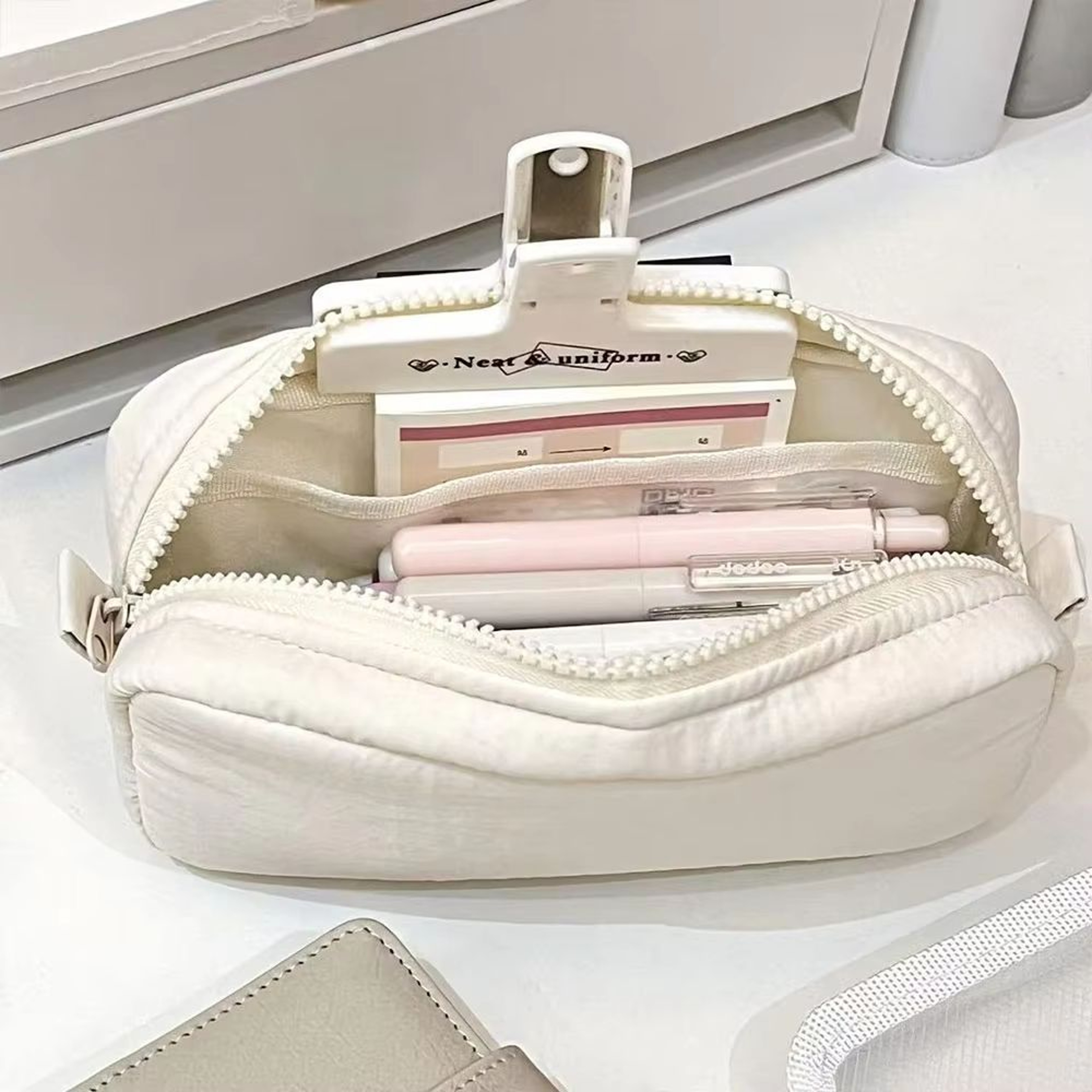 Simplicity Solid Color Large Capacity Pen Bag With Zipper Portable Stationery Pouch 10