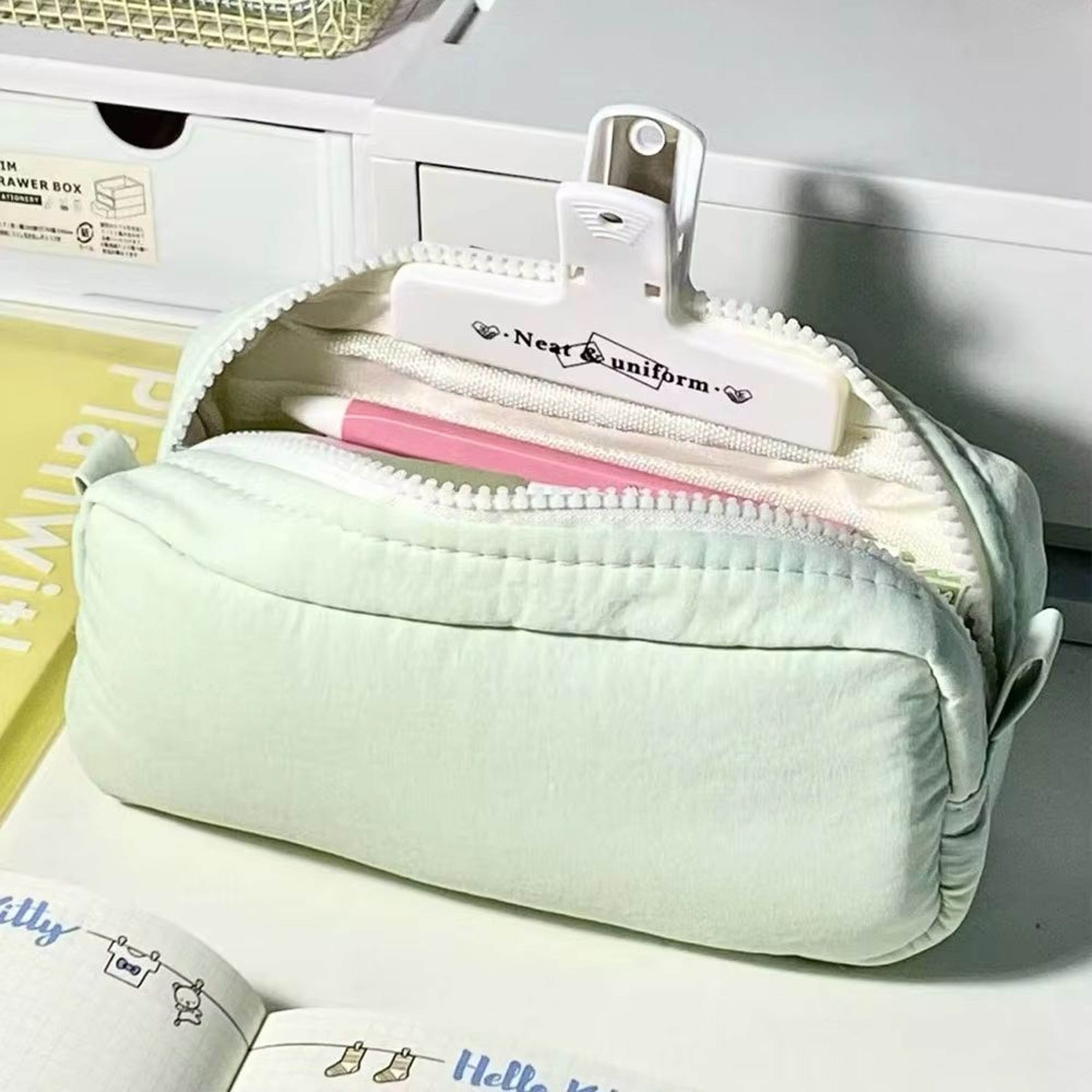 Simplicity Solid Color Large Capacity Pen Bag With Zipper Portable Stationery Pouch 11