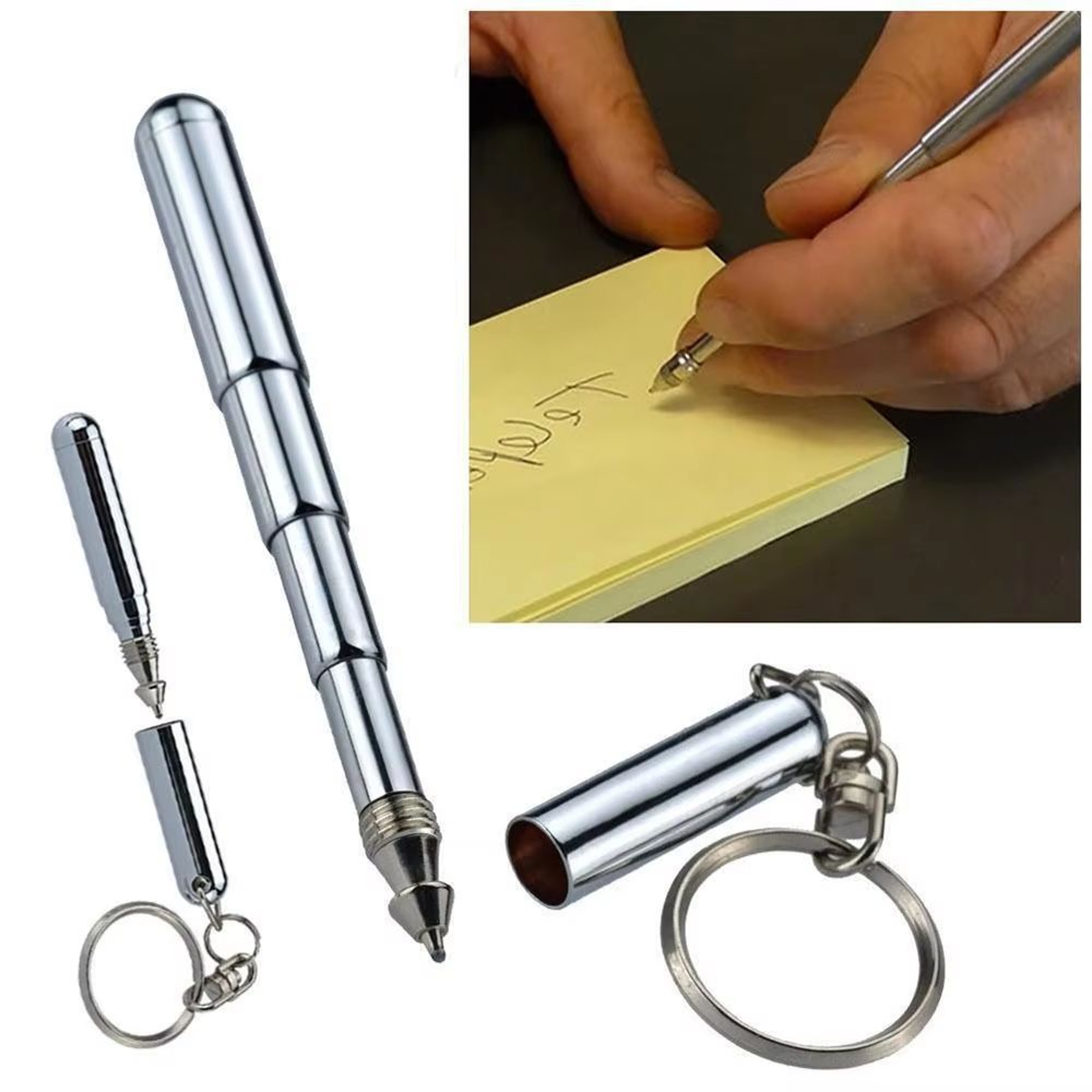 Stainless Steel Telescoping Key Ring Ballpoint Pen Portable Everyday Carry 4