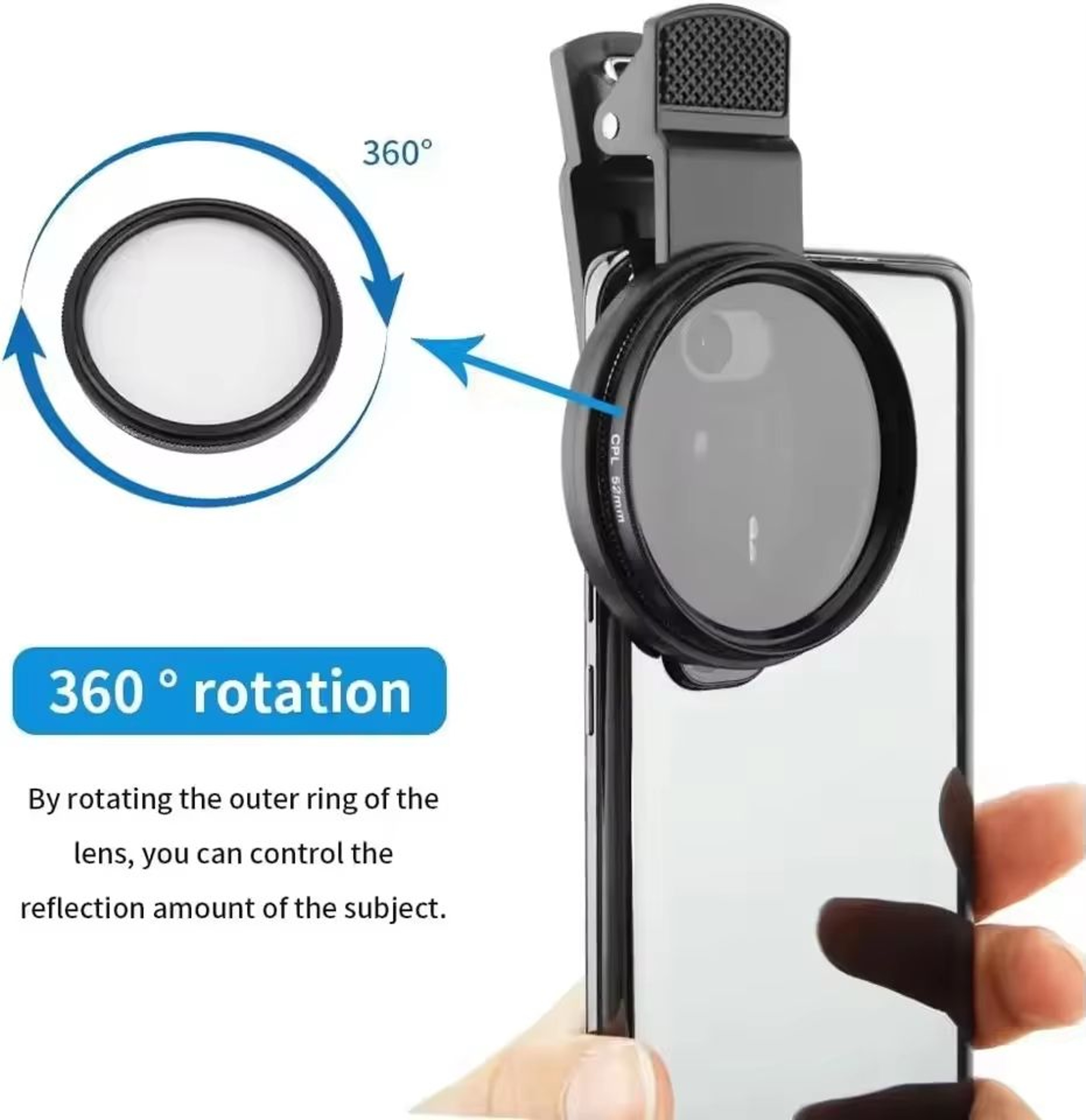 Mini 52mm ClipOn Phone Camera CPL Polarizer Filter Kit 3