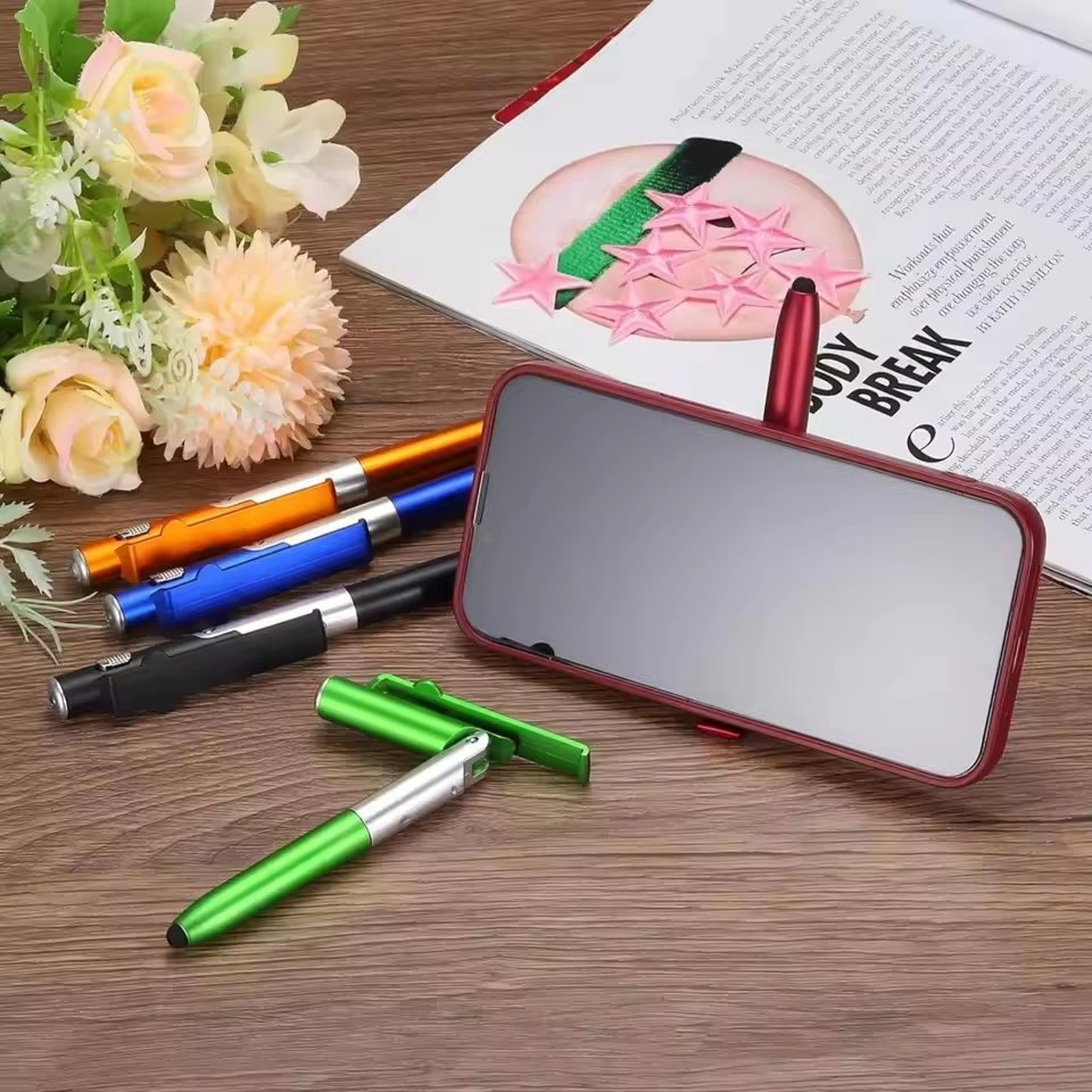 4in1 Multifunction Ballpoint Pen With LED Light And Foldable Phone Holder 3