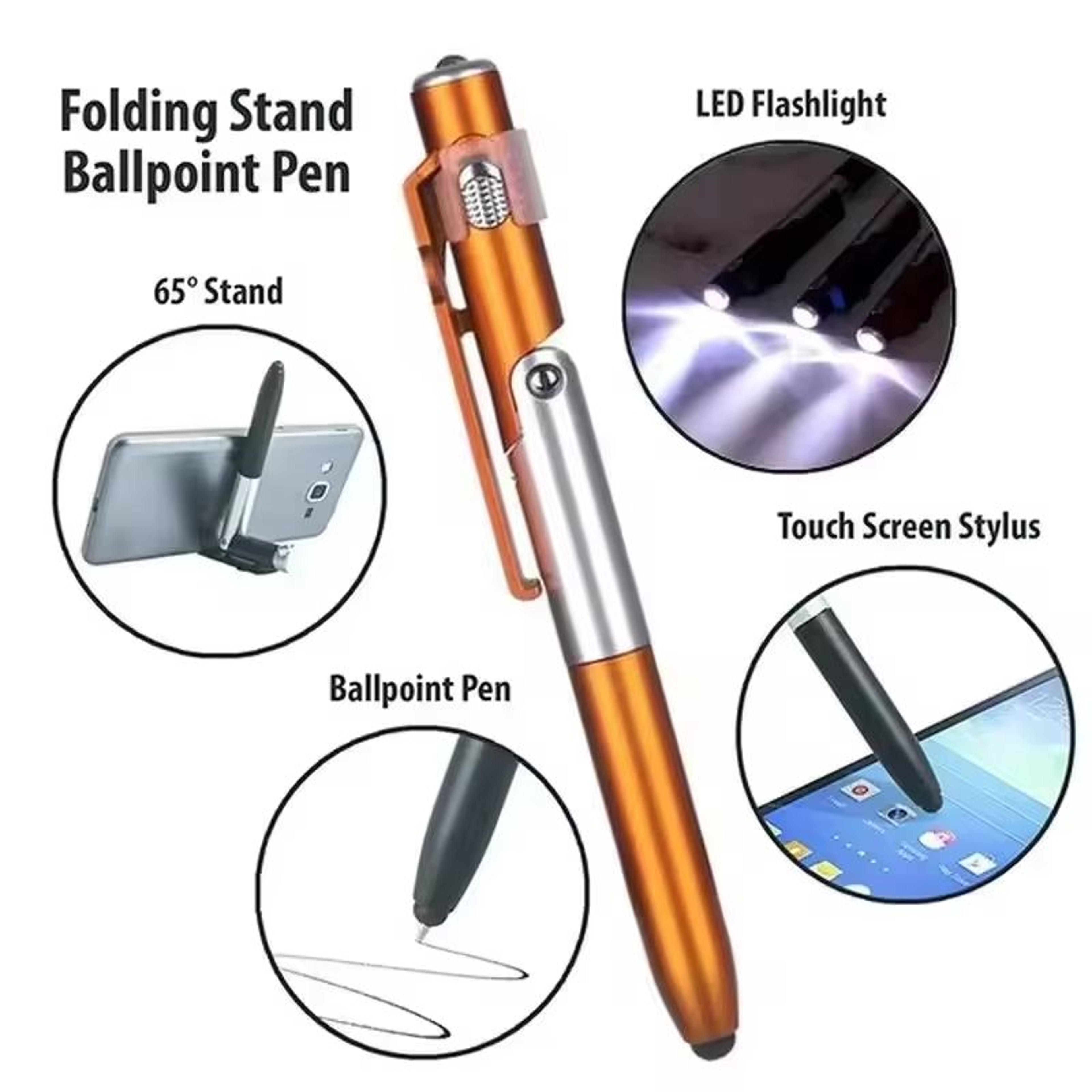 4in1 Multifunction Ballpoint Pen With LED Light And Foldable Phone Holder 5