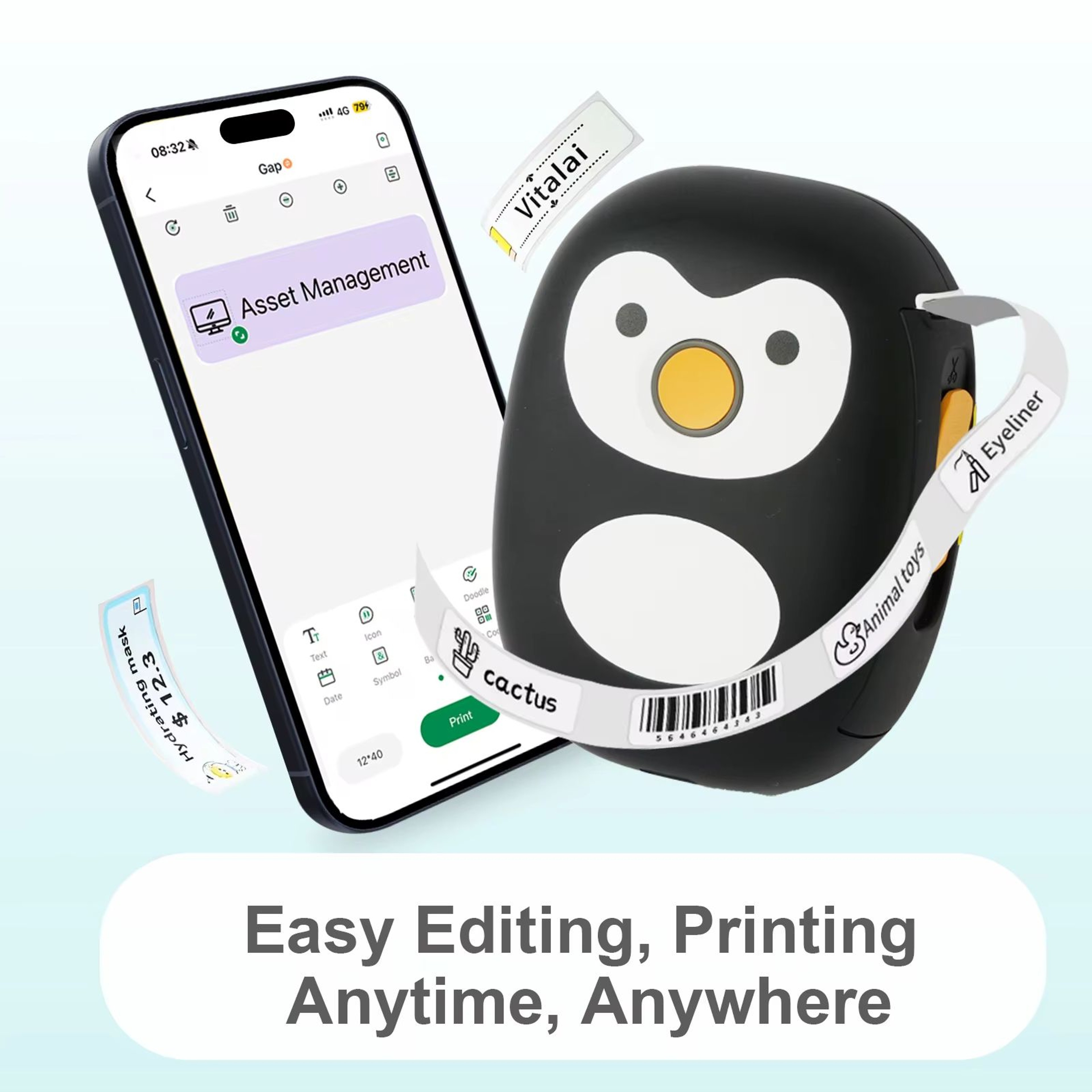 Mini Bluetooth Thermal Label Printer Inkless Portable Label Maker With 1 Roll Stickable Label Paper 3