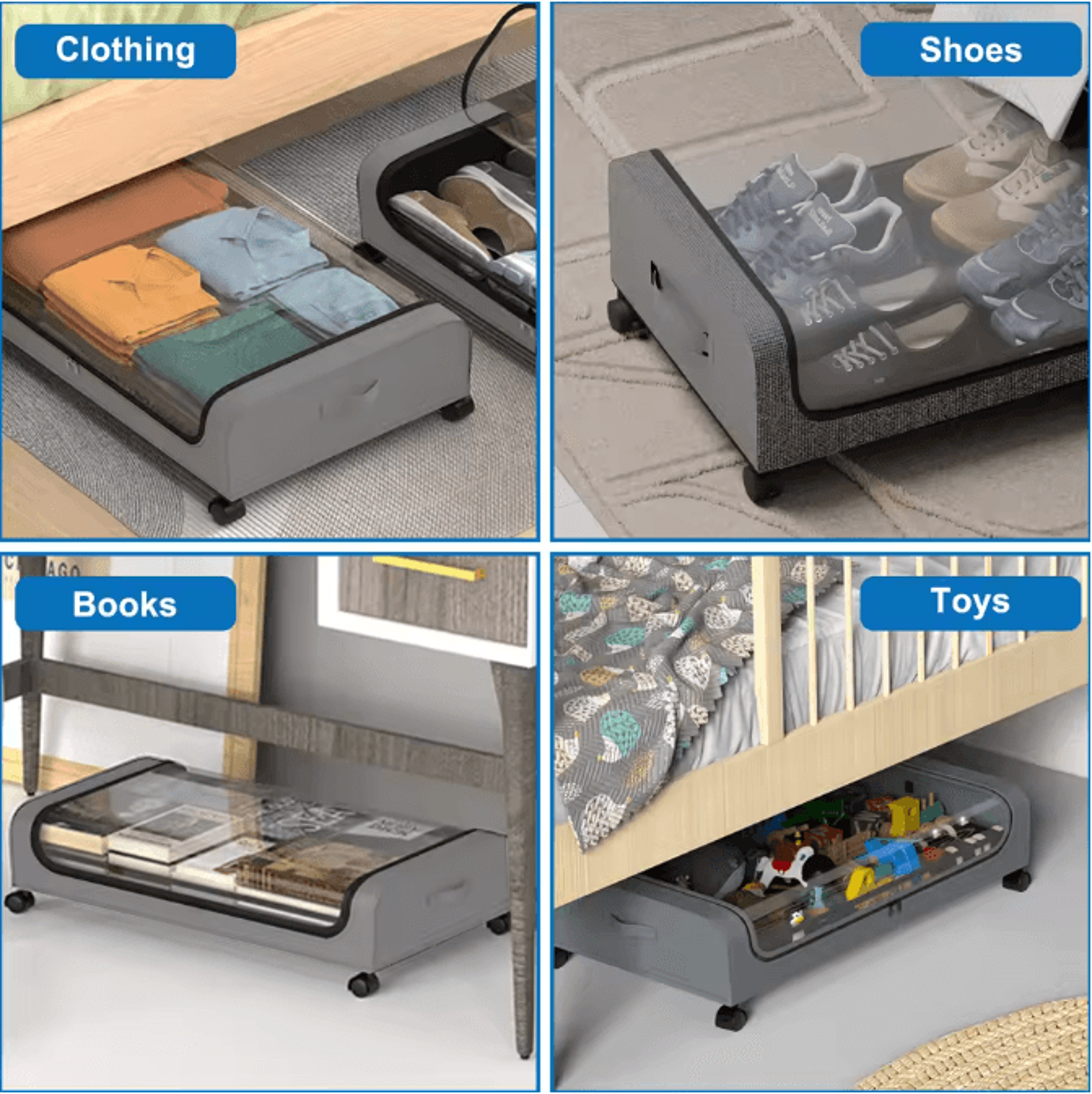 2 Pack Under Bed Storage Box With Wheels Large Capacity Rolling Storage Bin With Clear Window And H 5