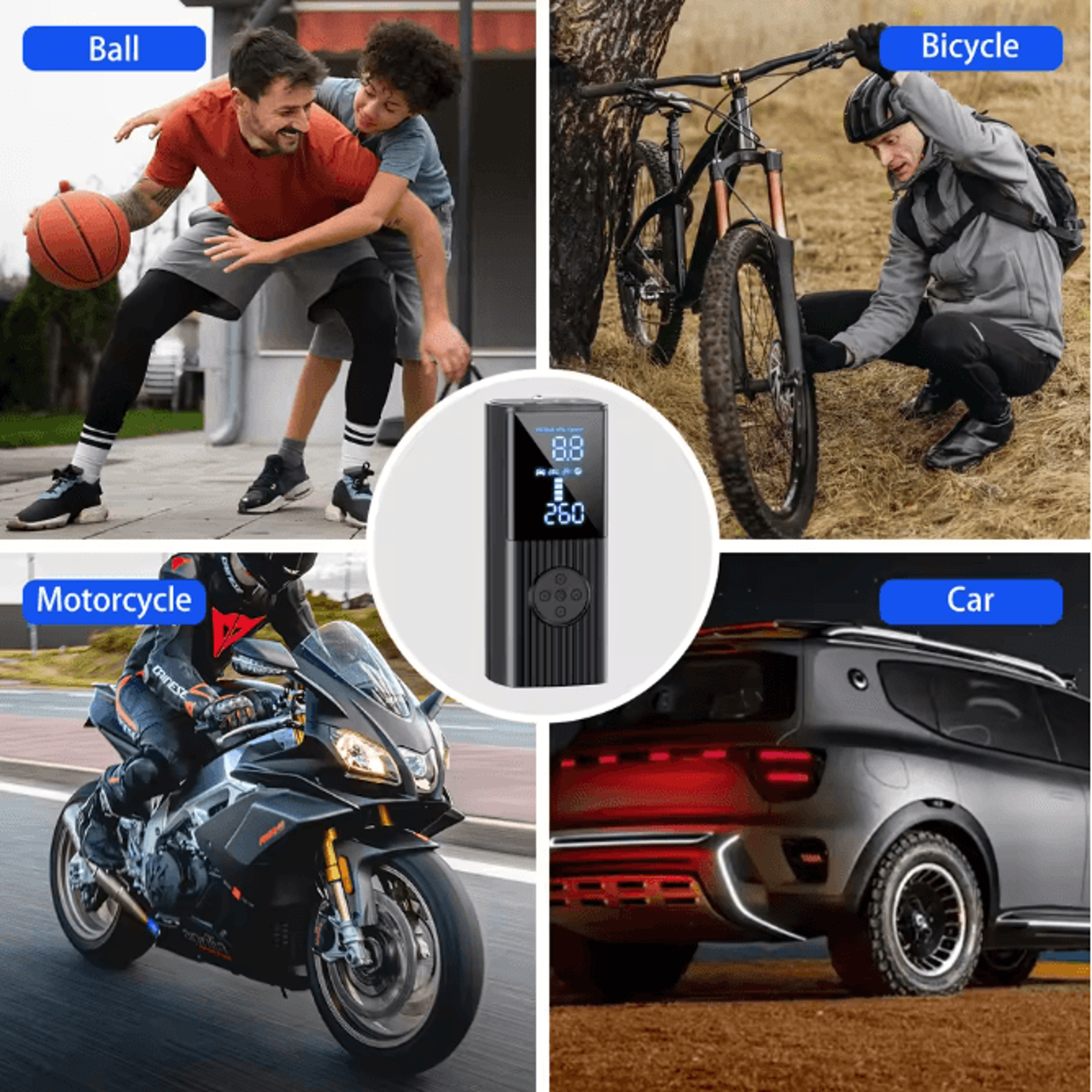 Portable 12V High Power Car Tire Inflator With Digital Gauge LED Light And Power Bank 4
