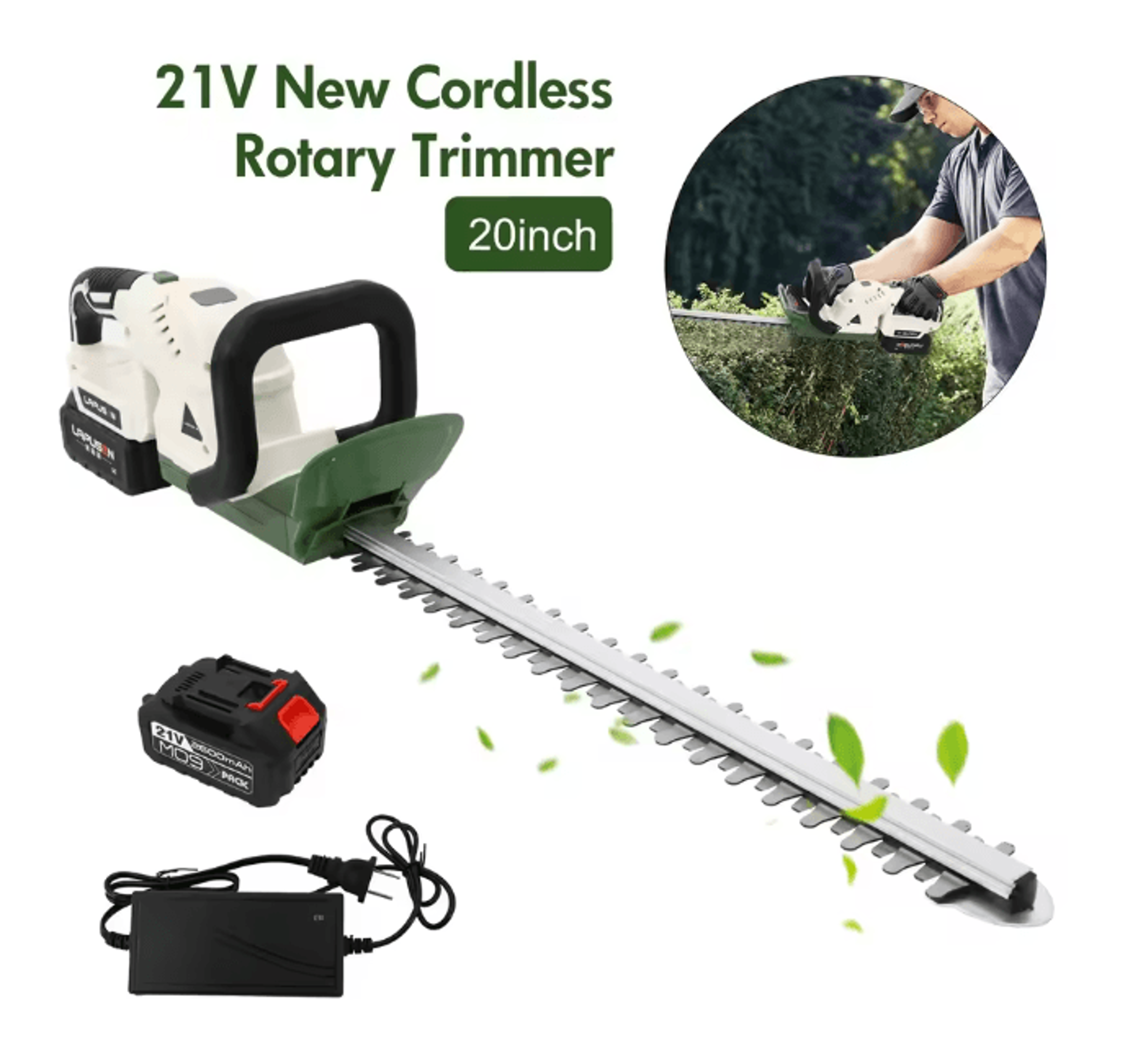 21V Cordless Rotary Trimmer With 20Inch DualAction Blade And 30Ah Battery With Fast Charger 1