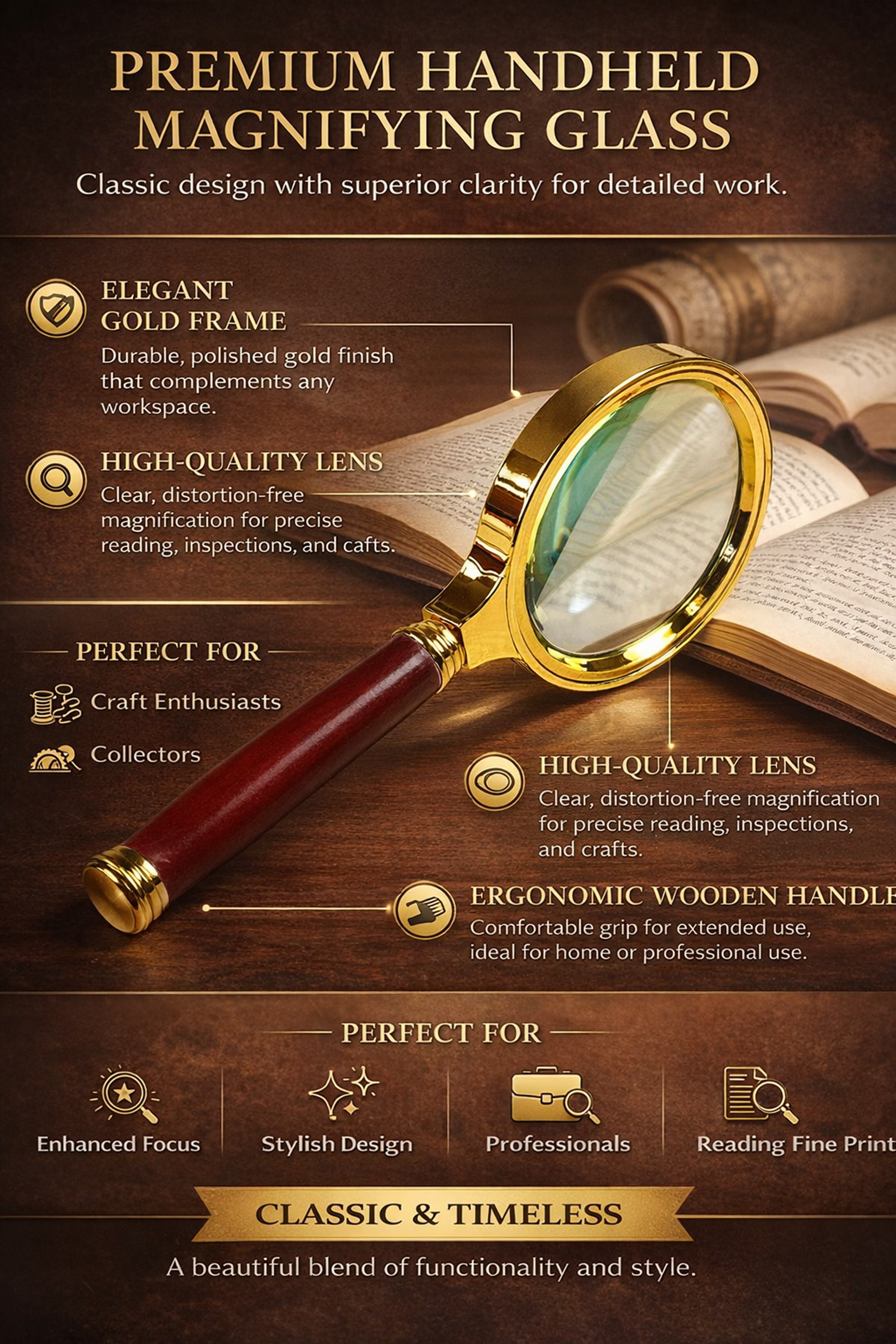 Handheld Metal 50x High-Definition Magnifying Glass | Metal Frame Magnifier for Reading, Scientific Experiments & Precis – view 14