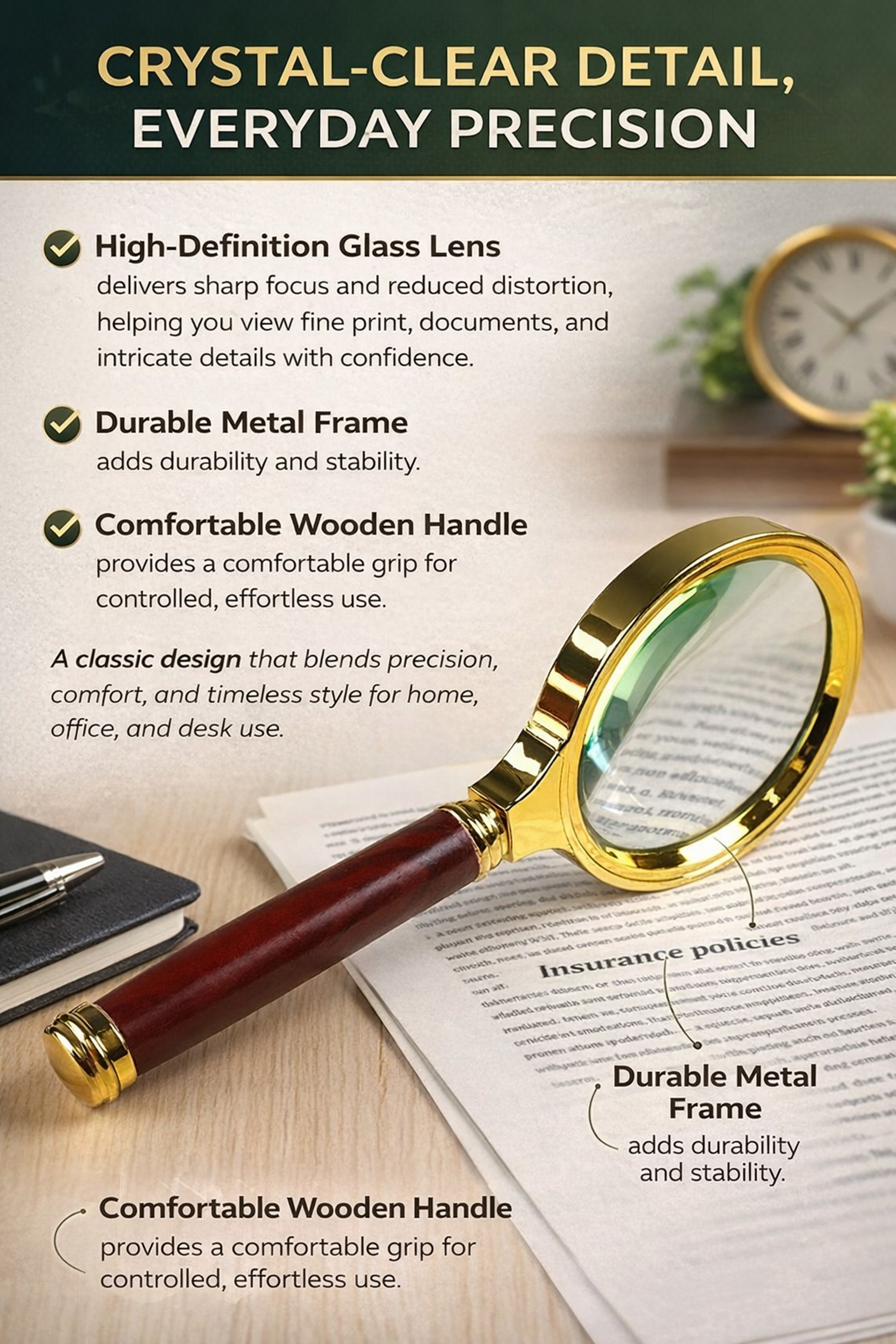 Handheld Metal 50x High-Definition Magnifying Glass | Metal Frame Magnifier for Reading, Scientific Experiments & Precis – view 18
