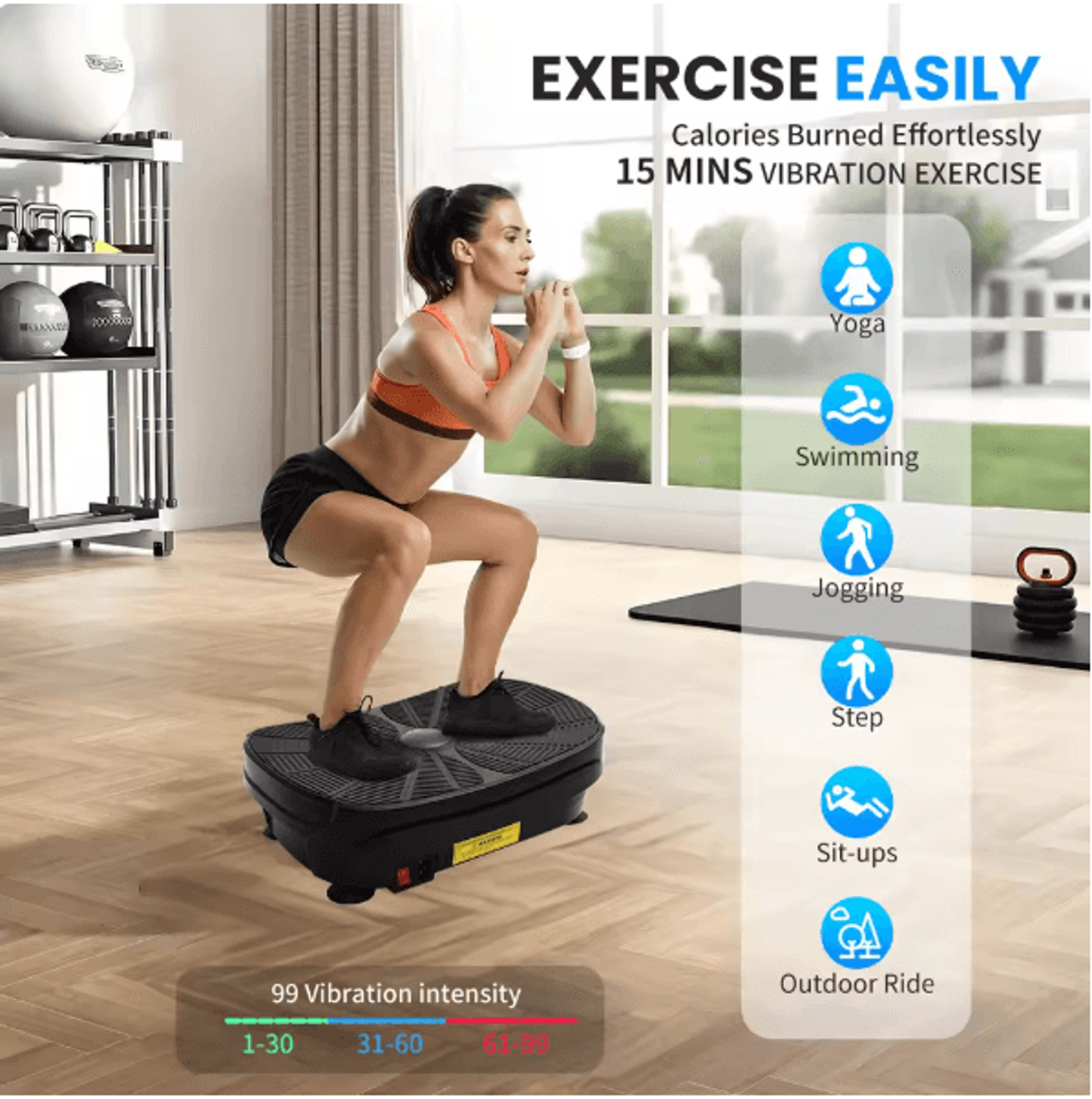 Portable Vibration Plate Exercise Machine With Resistance Bands And 9 Preset Modes For Whole Body W 5