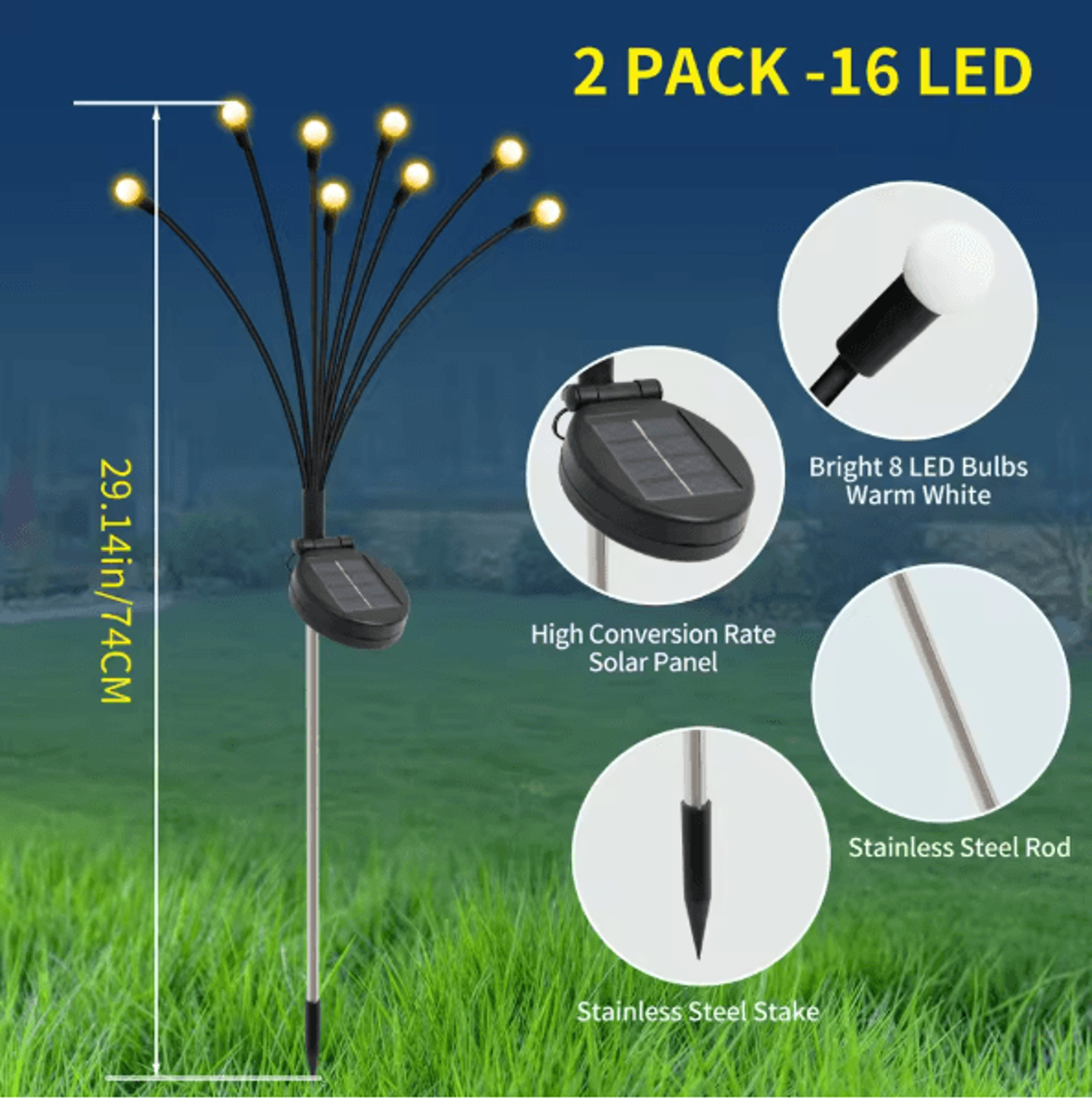 8 Head Solar Firefly Lights Waterproof Swaying Outdoor Garden Pathway Lights With Flexible Stems 5