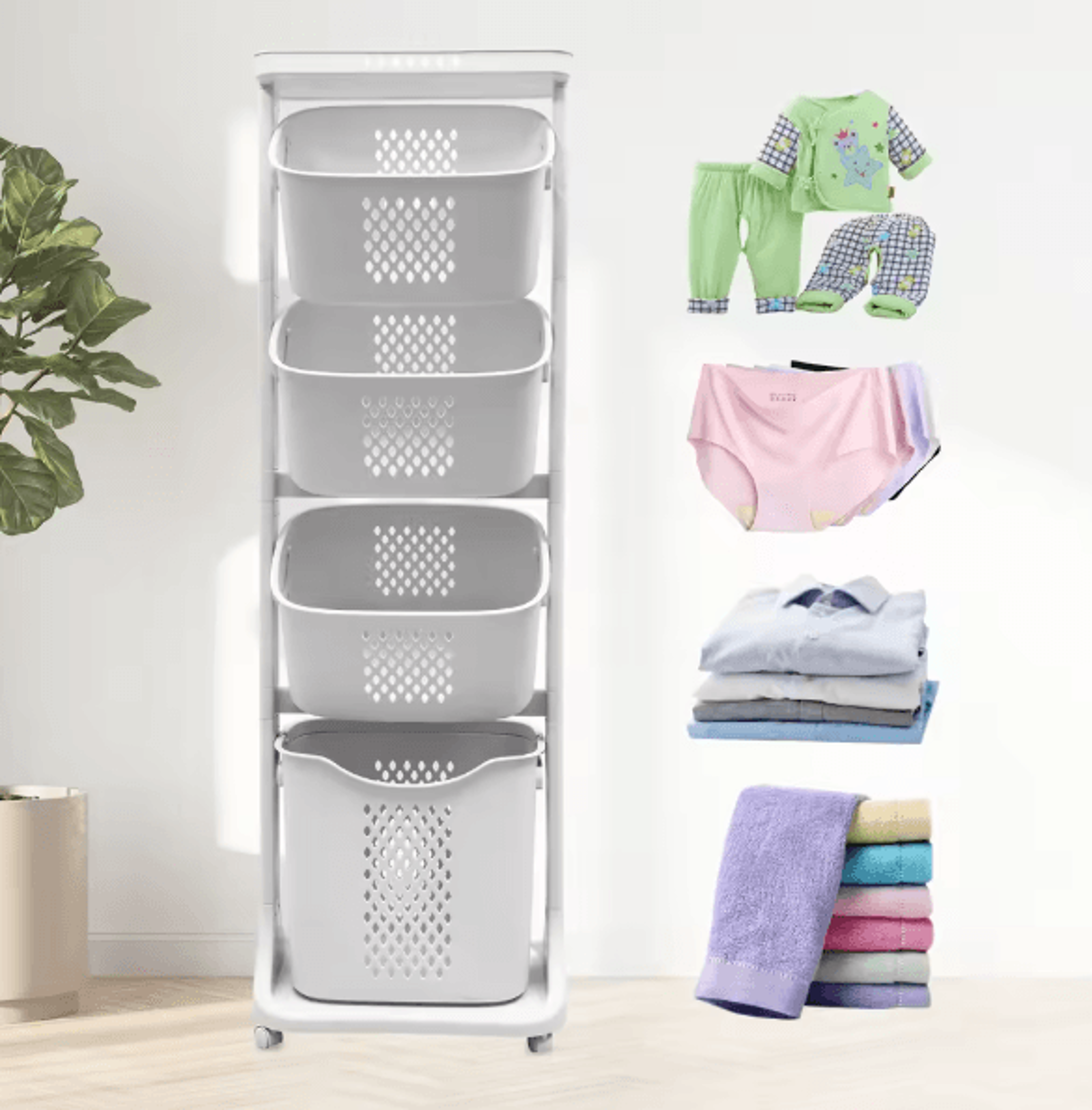 2 Or 4 Tier Rolling Laundry Hamper Cart With Removable Baskets And 360 Wheels For Easy Sorting In W