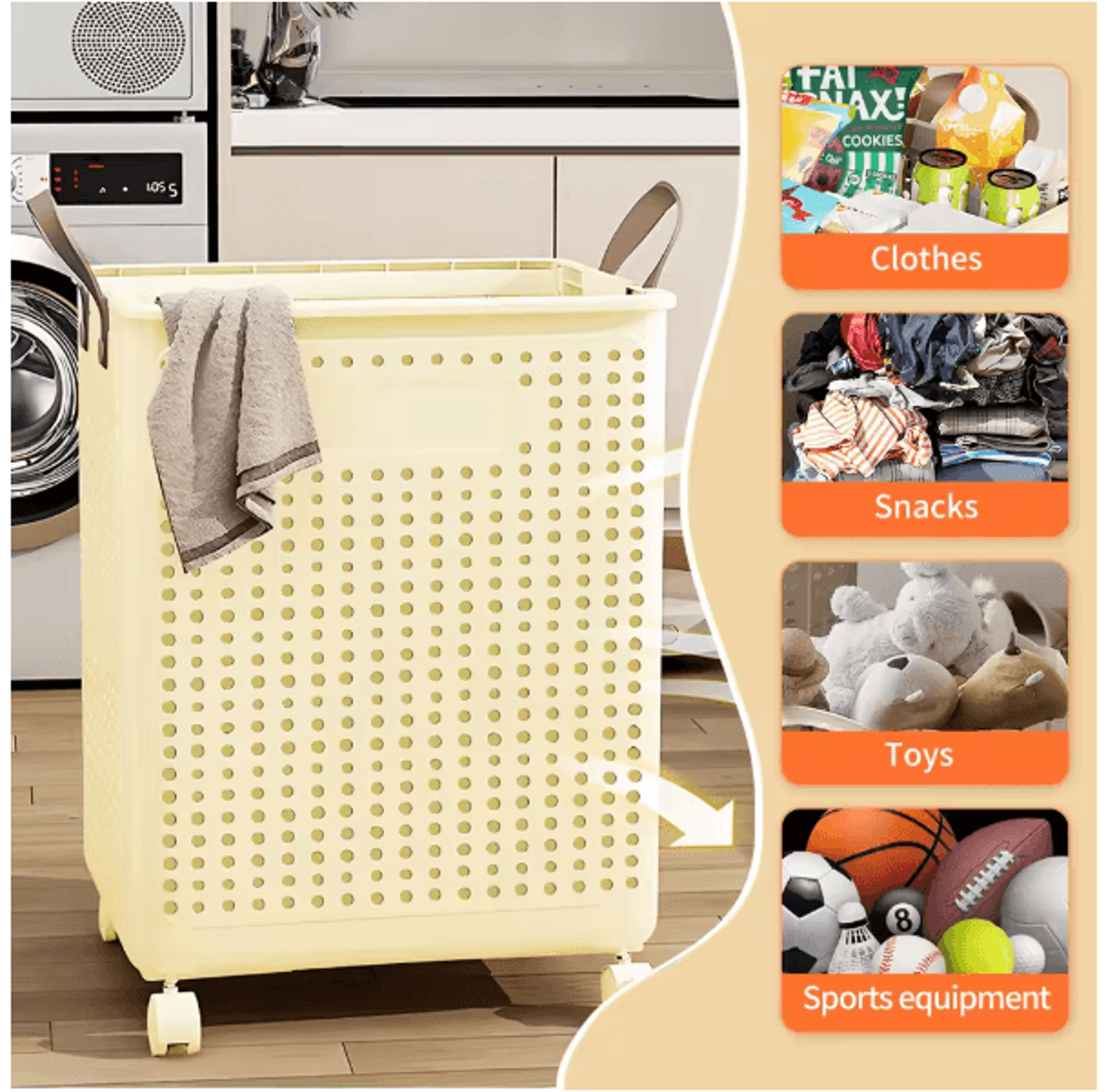 Large Foldable Rolling Laundry Basket Plastic Hamper With Removable Bag For Bathroom Balcony And Be 0