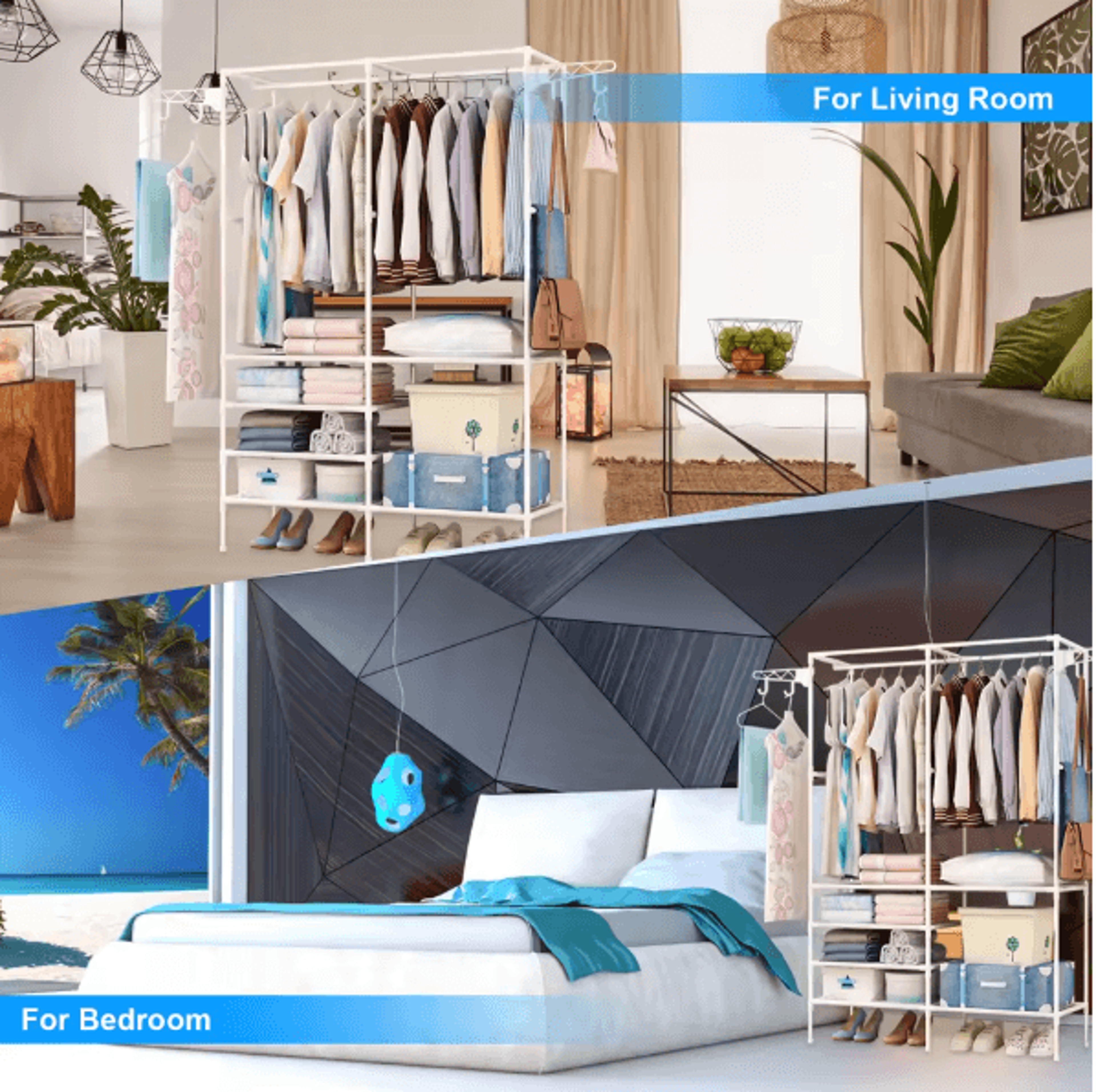 Freestanding Metal Garment Rack With Shelves And Shoe Organizer Storage For Bedroom Closet 2
