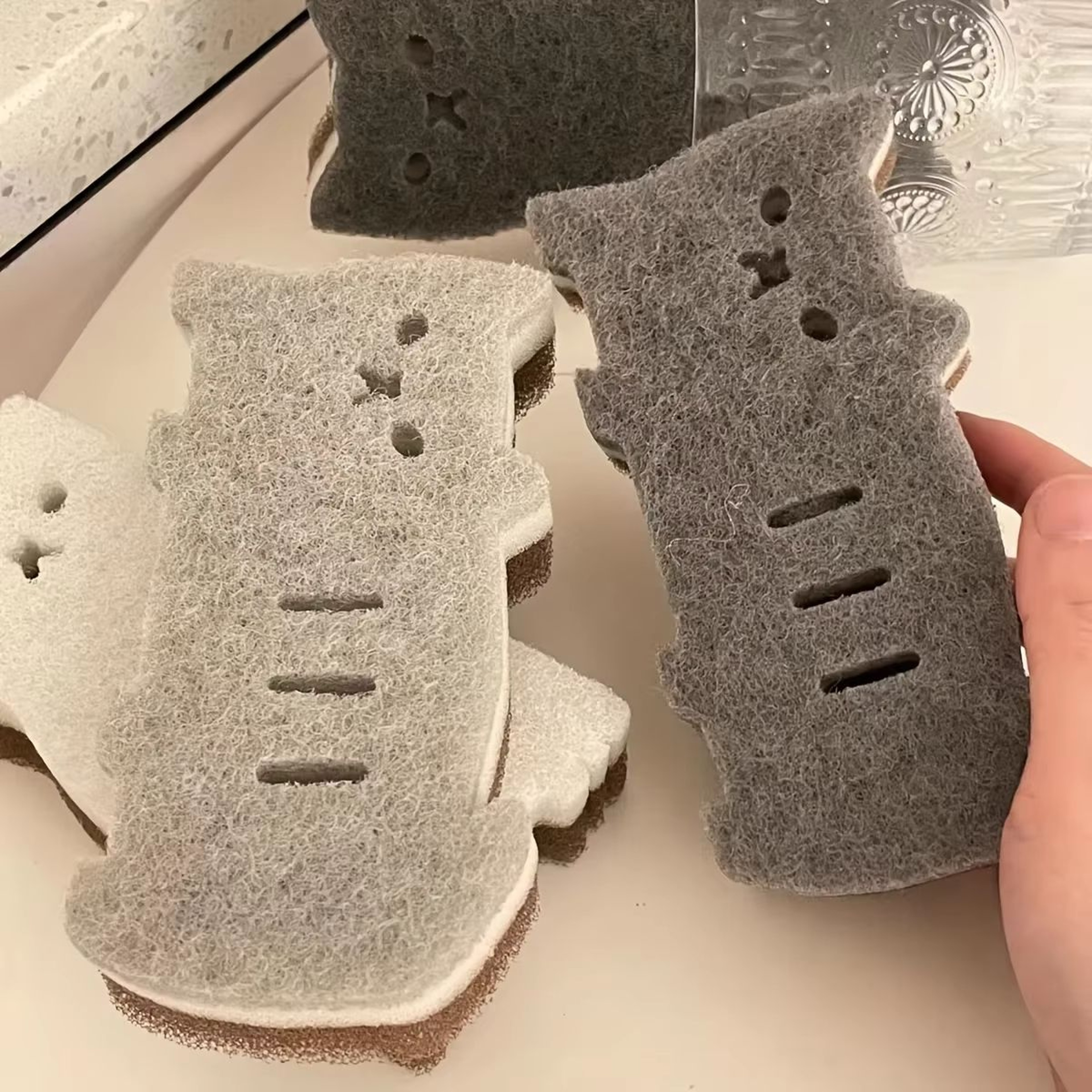 Cute Cat Dishwashing Sponges 4Piece Thick And Durable Kitchen Cleaning Set For Pots Pans And Daily  5