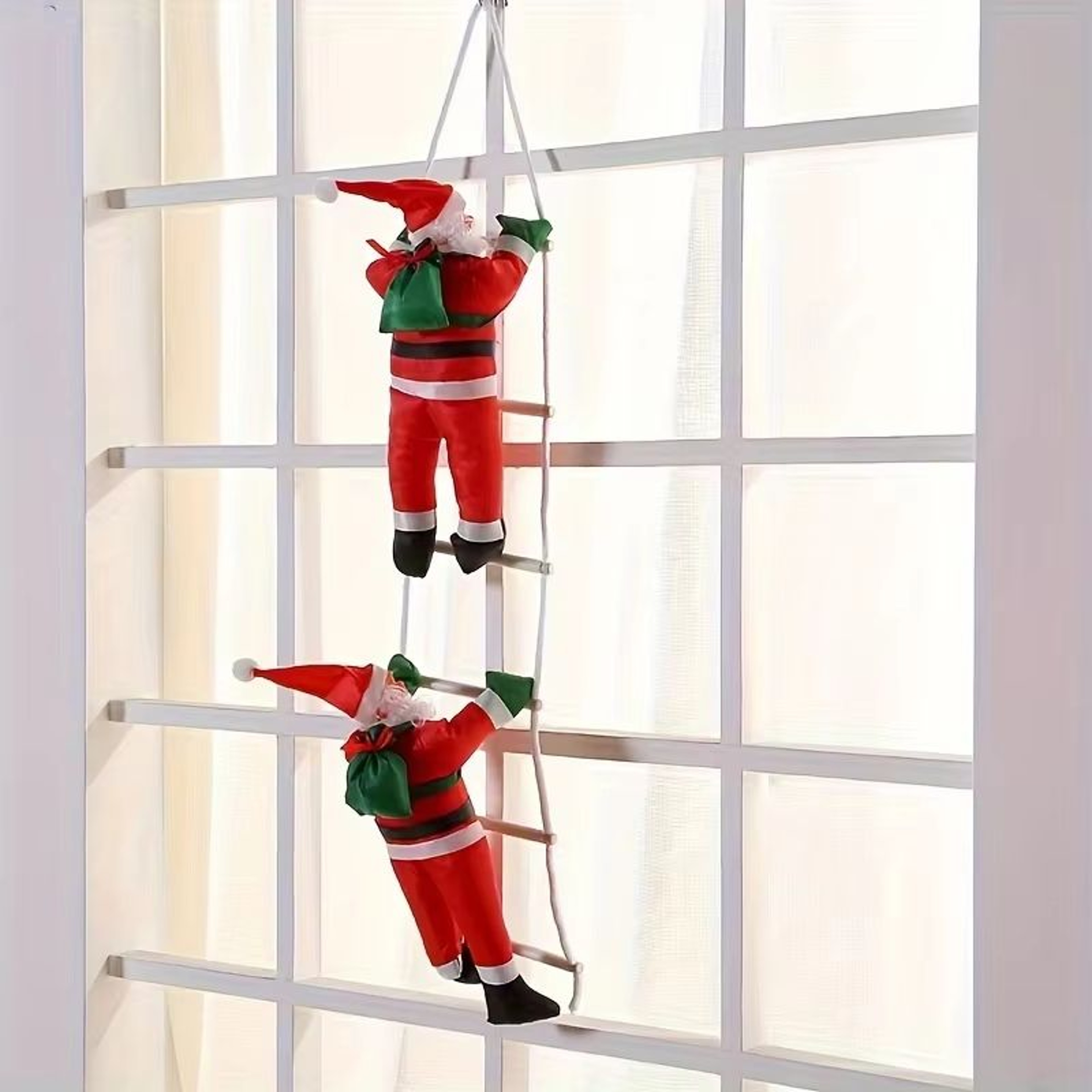 Polyethylene Santa Claus Wall Hanging Decoration On Ladder  Festive Holiday Party Prop No Battery R 0