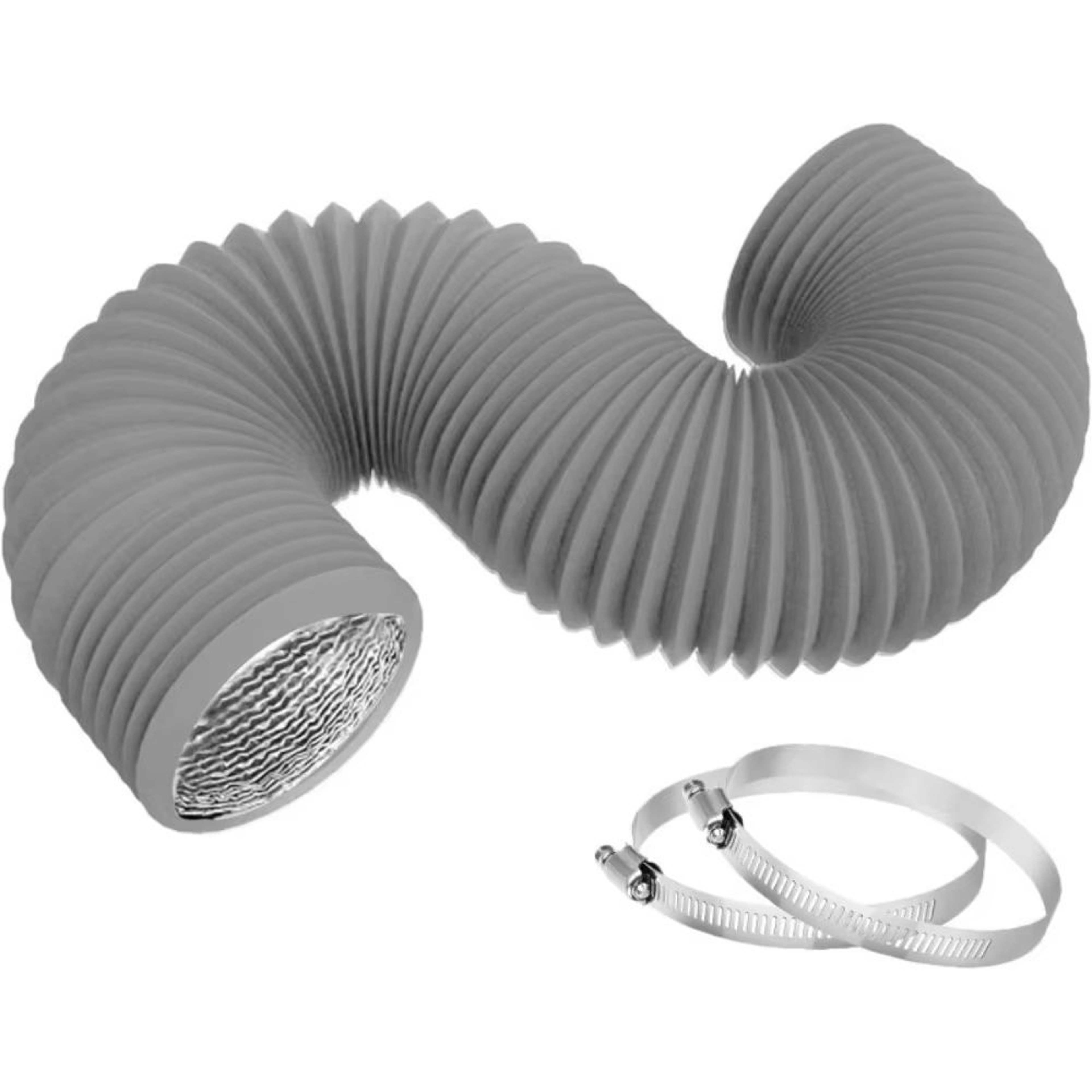 4in HeavyDuty Dryer Vent Hose Grey 6Layer Air Duct With 2 Stainless Steel Clamps For Exhaust Ventil 6