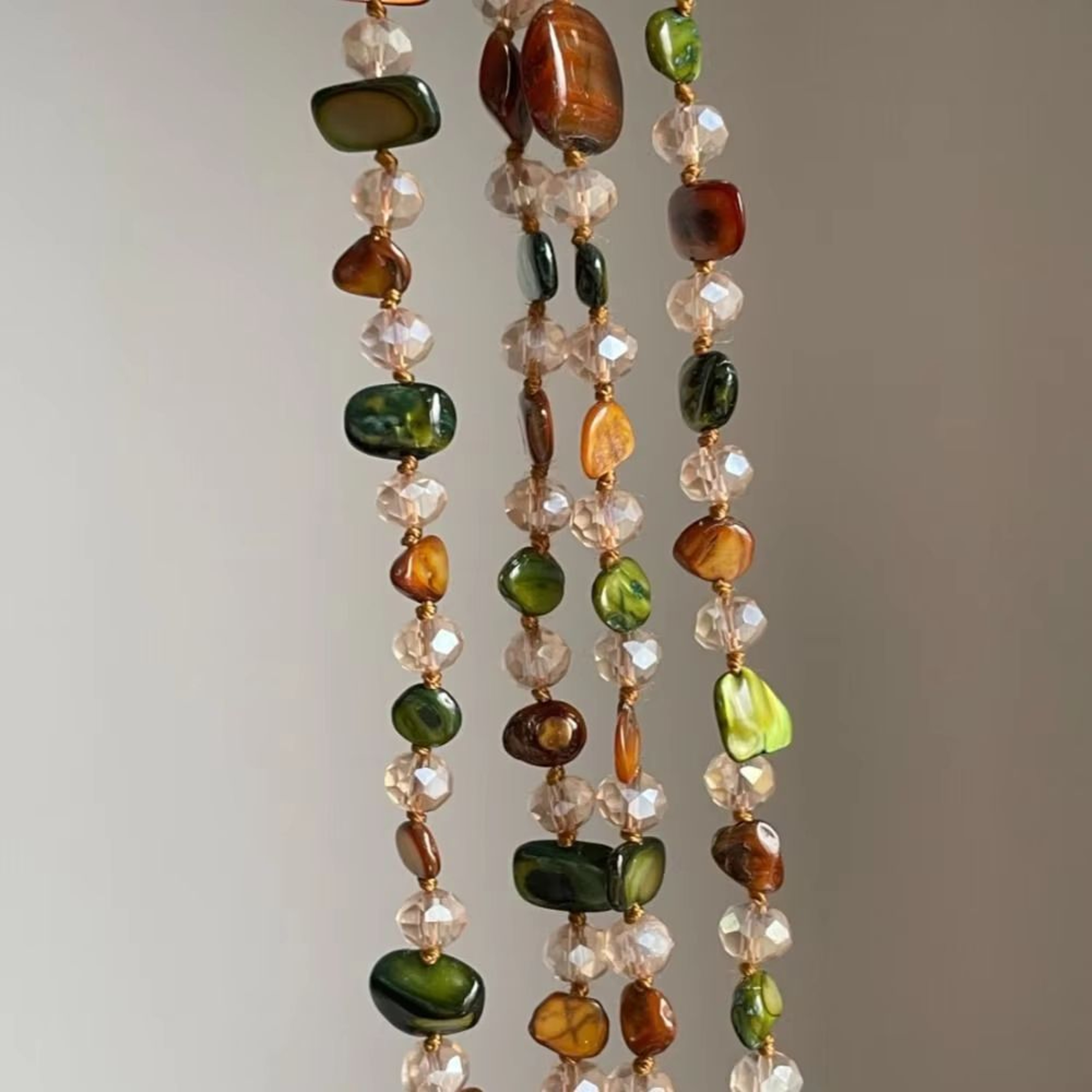 Antique Bohemian Shell Beaded Necklace Double Layer Long Pendant Style Colorful Stackable Statement 1