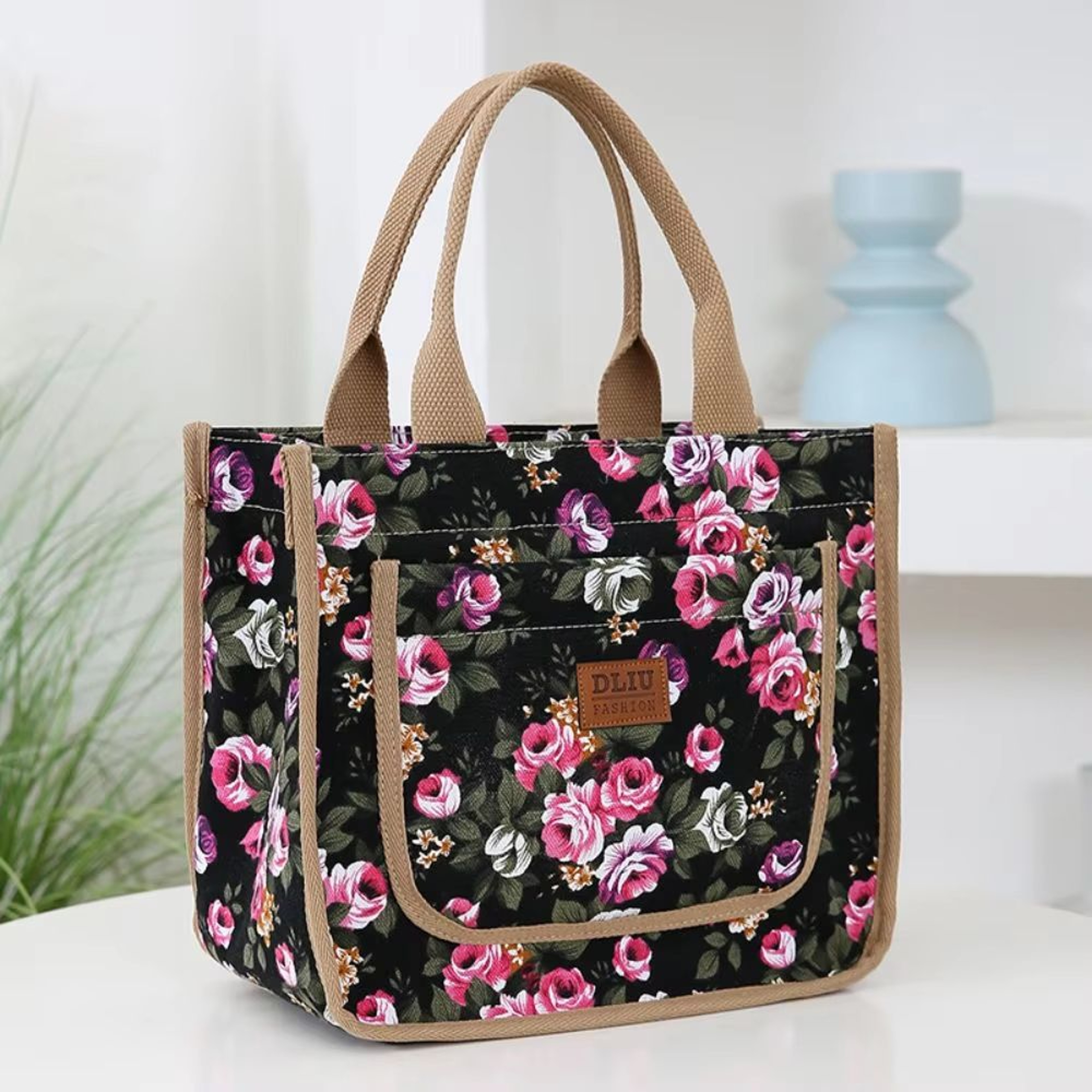 ThermaFlora Large Floral Print Insulated Lunch Bag With Portable Ice Pack 9