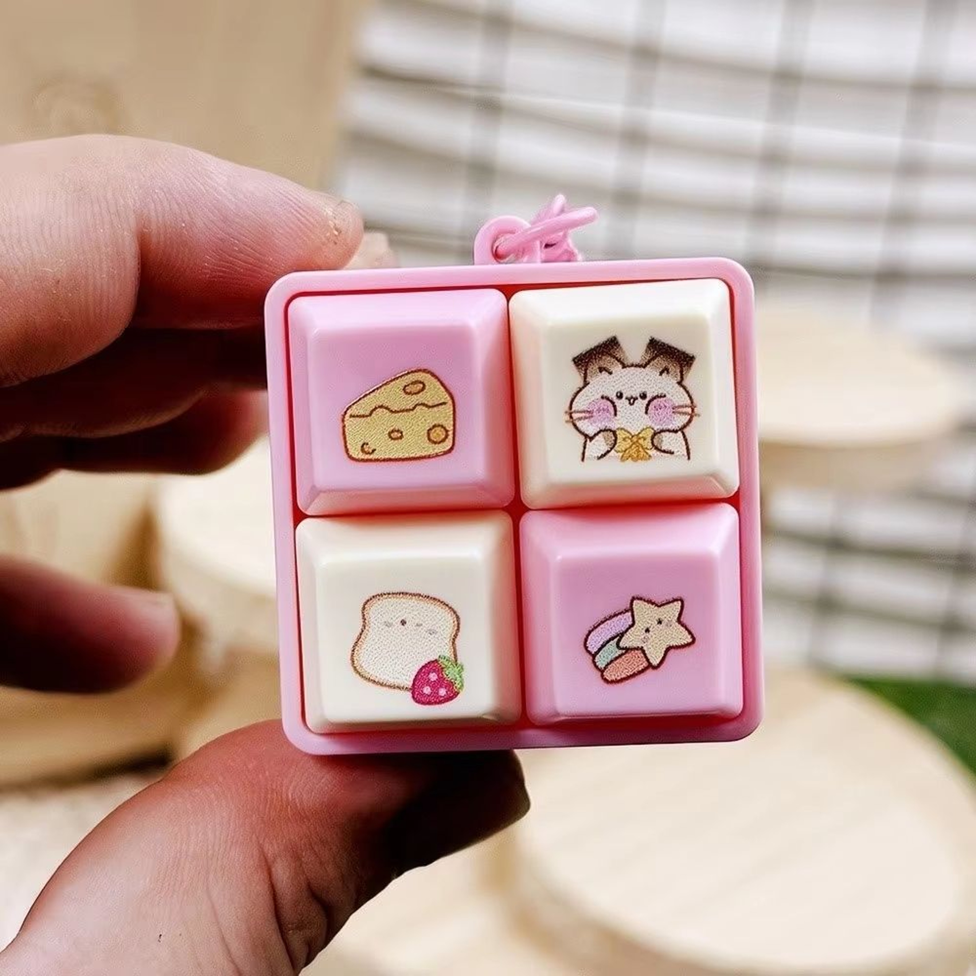 Fun Cartoon Squeeze Music FourSquare Merit Button Keychain 2