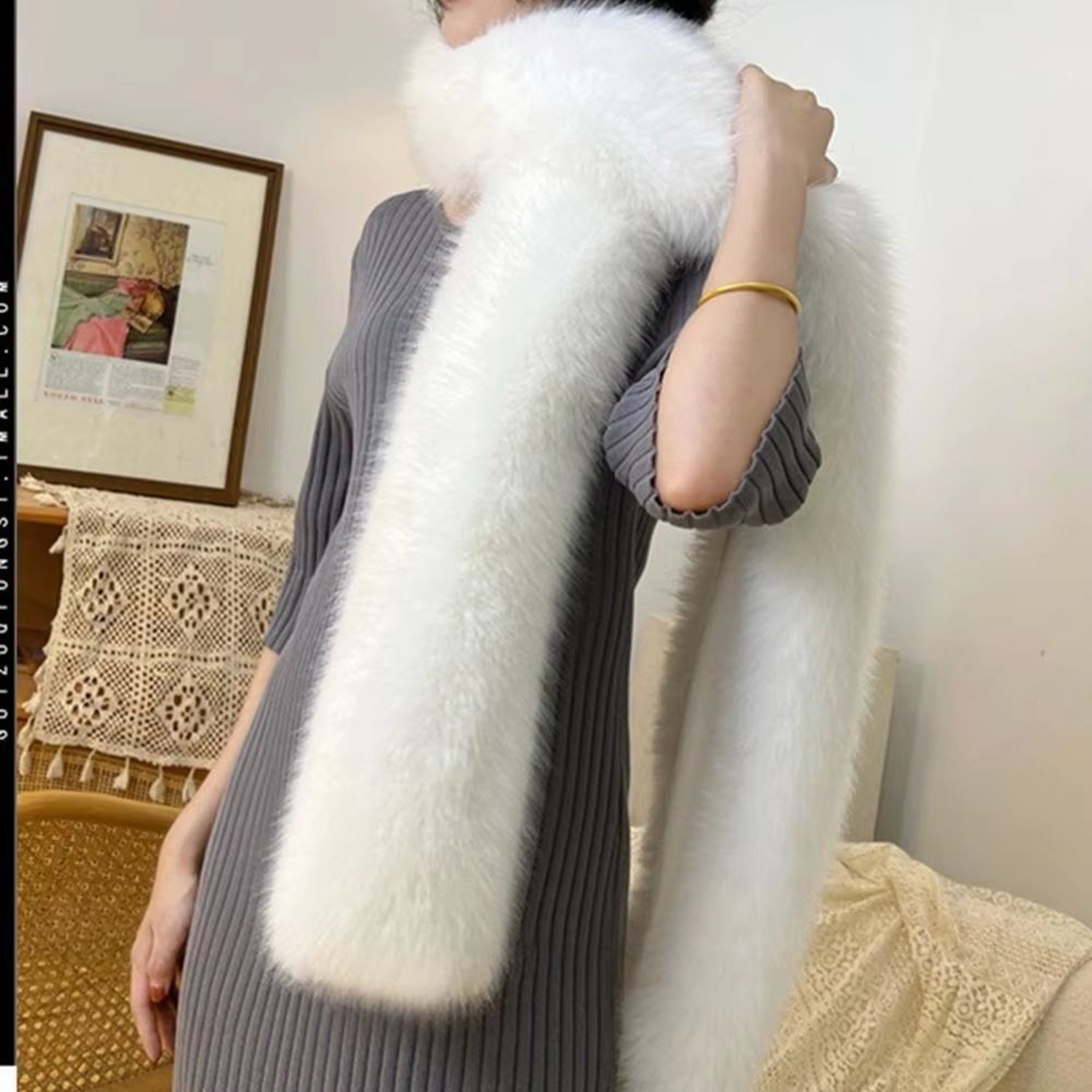 Luxury Plush Fake Fur Long Scarf 7087in Soft Winter Wrap  Shawl 0