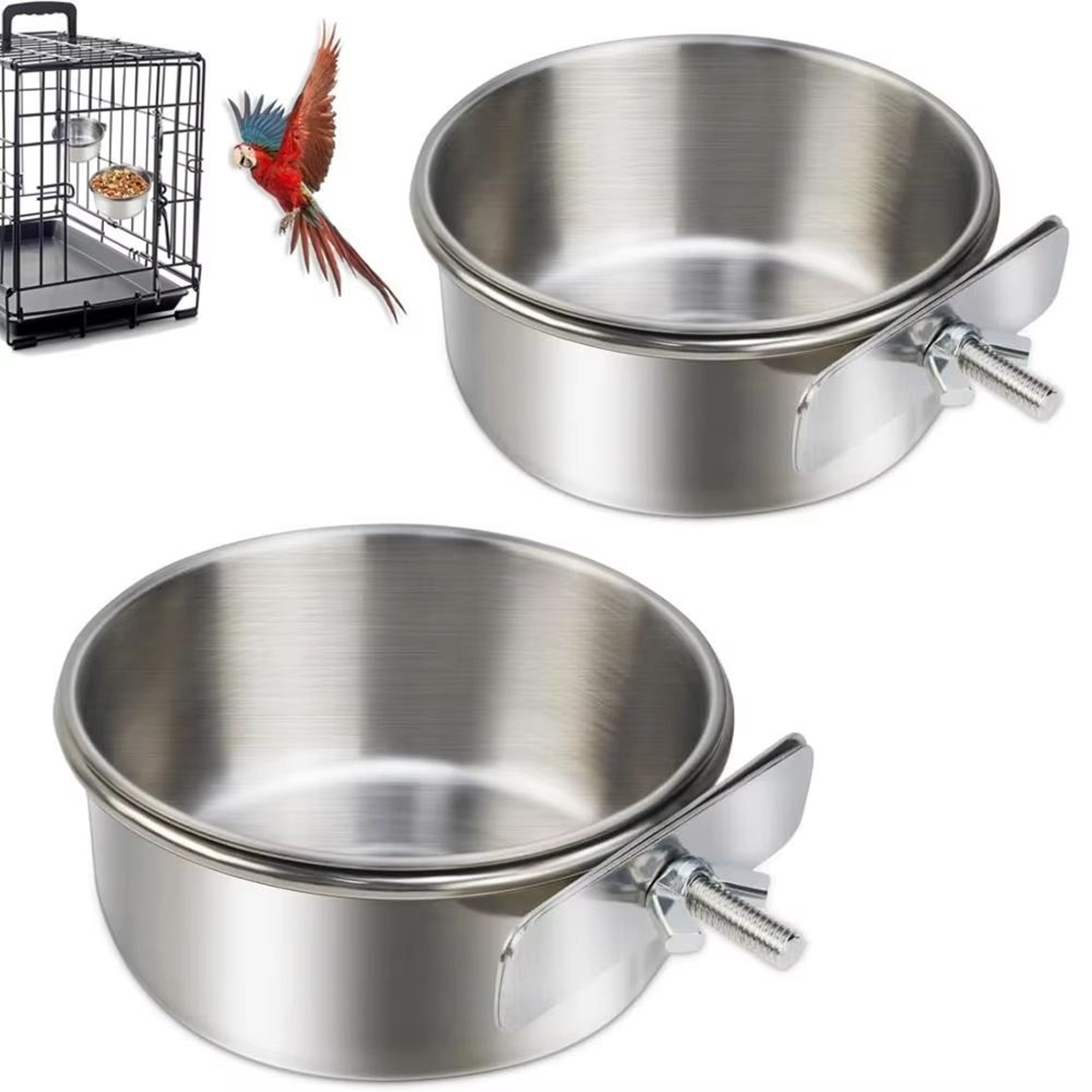 Stainless Steel Hanging Pet Bowls 2Pack Cage Feeder For Dogs  Cats 0