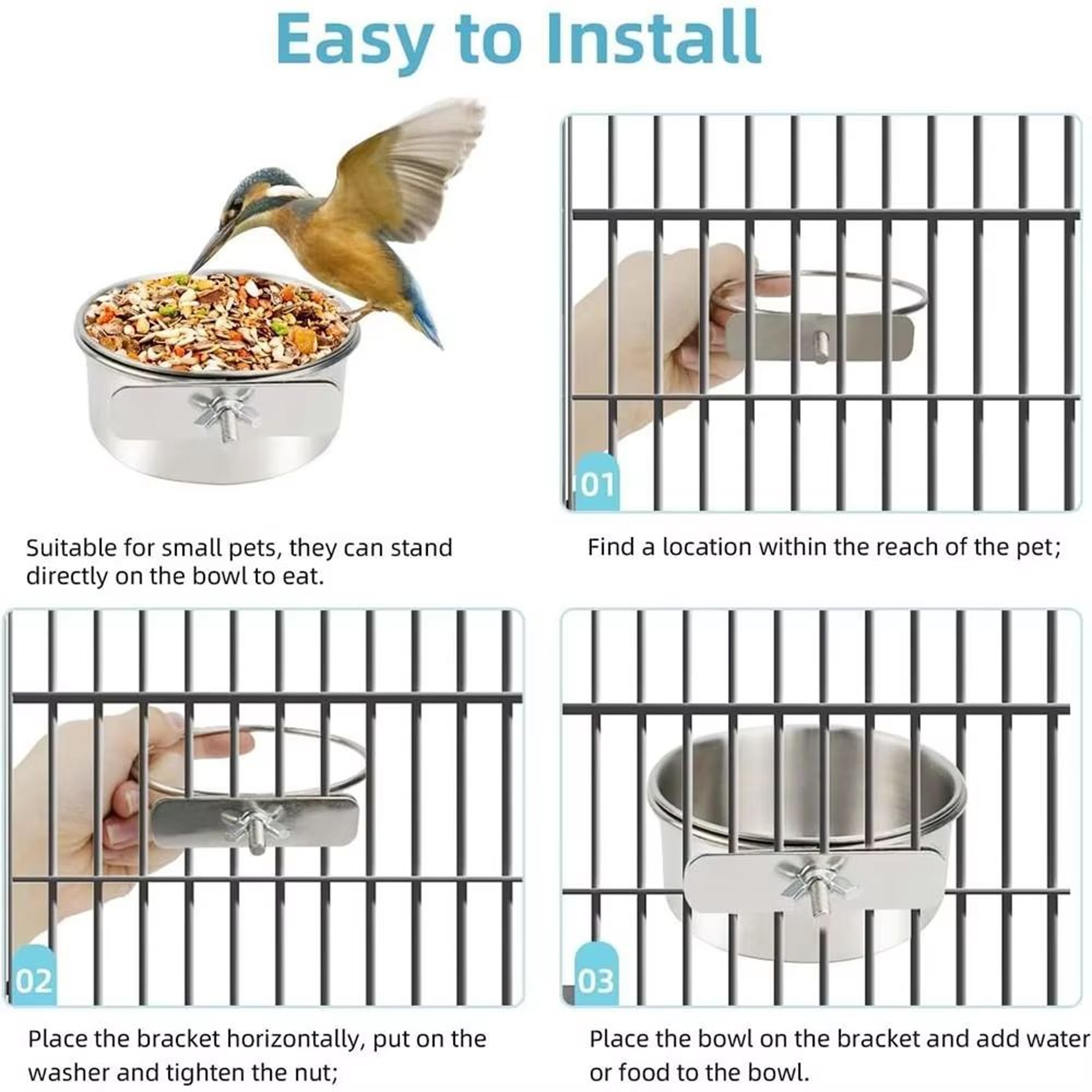 Stainless Steel Hanging Pet Bowls 2Pack Cage Feeder For Dogs  Cats 2