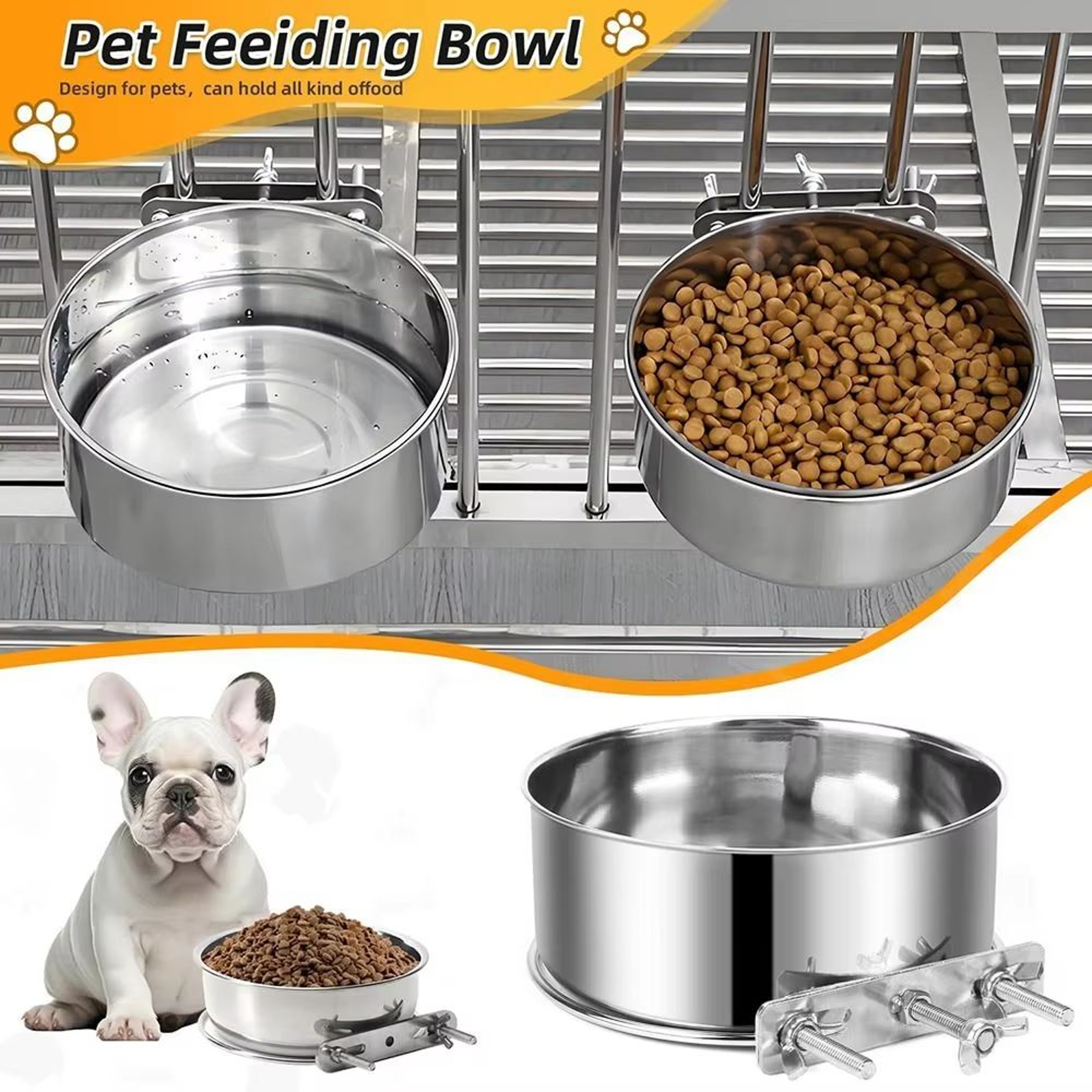 Stainless Steel Hanging Pet Bowls 2Pack Cage Feeder For Dogs  Cats 4