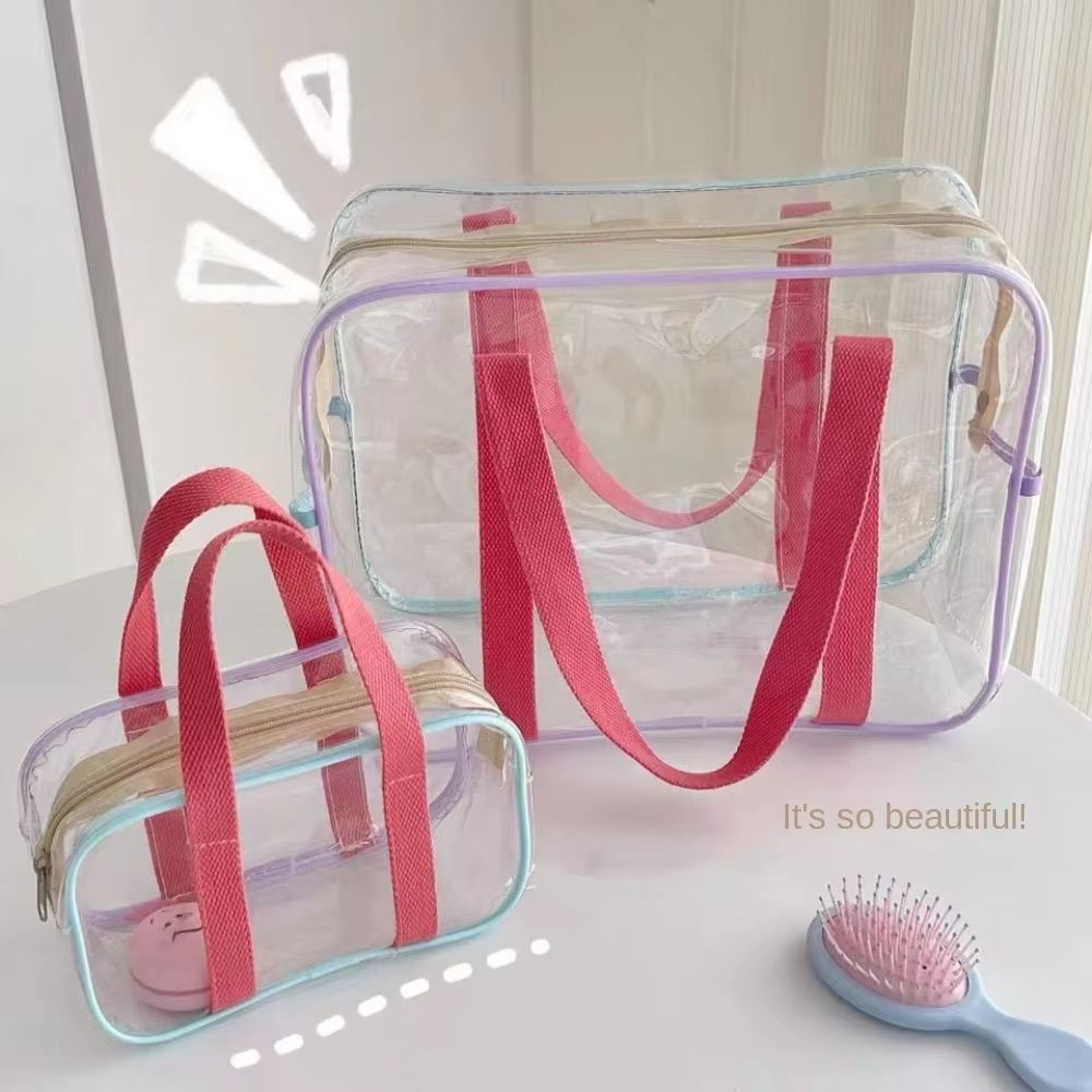 Large Transparent PVC Jelly Beach Bag Waterproof Outdoor Tote 0