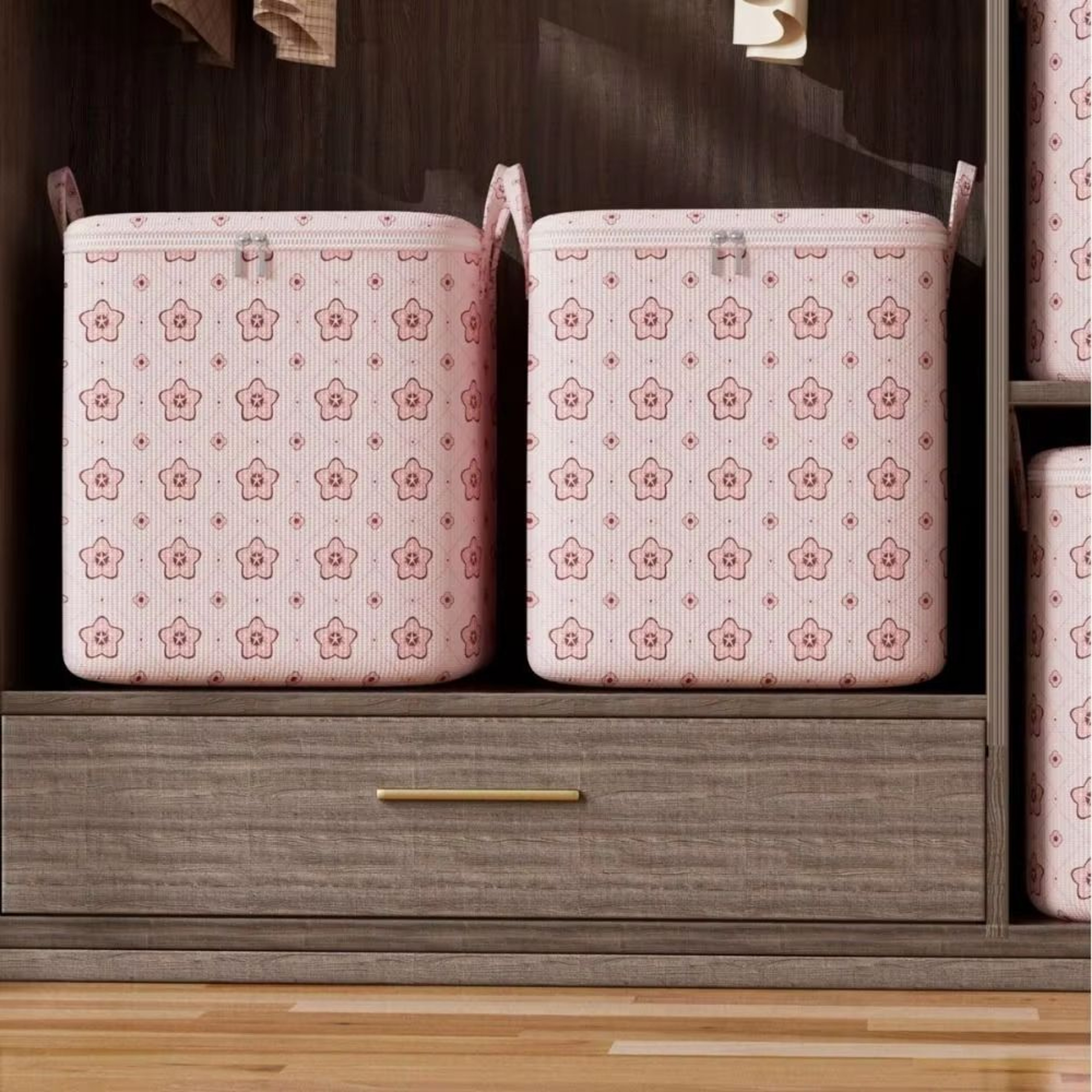 Foldable Large Capacity Cherry Blossom Clothes Storage Bags Set 2
