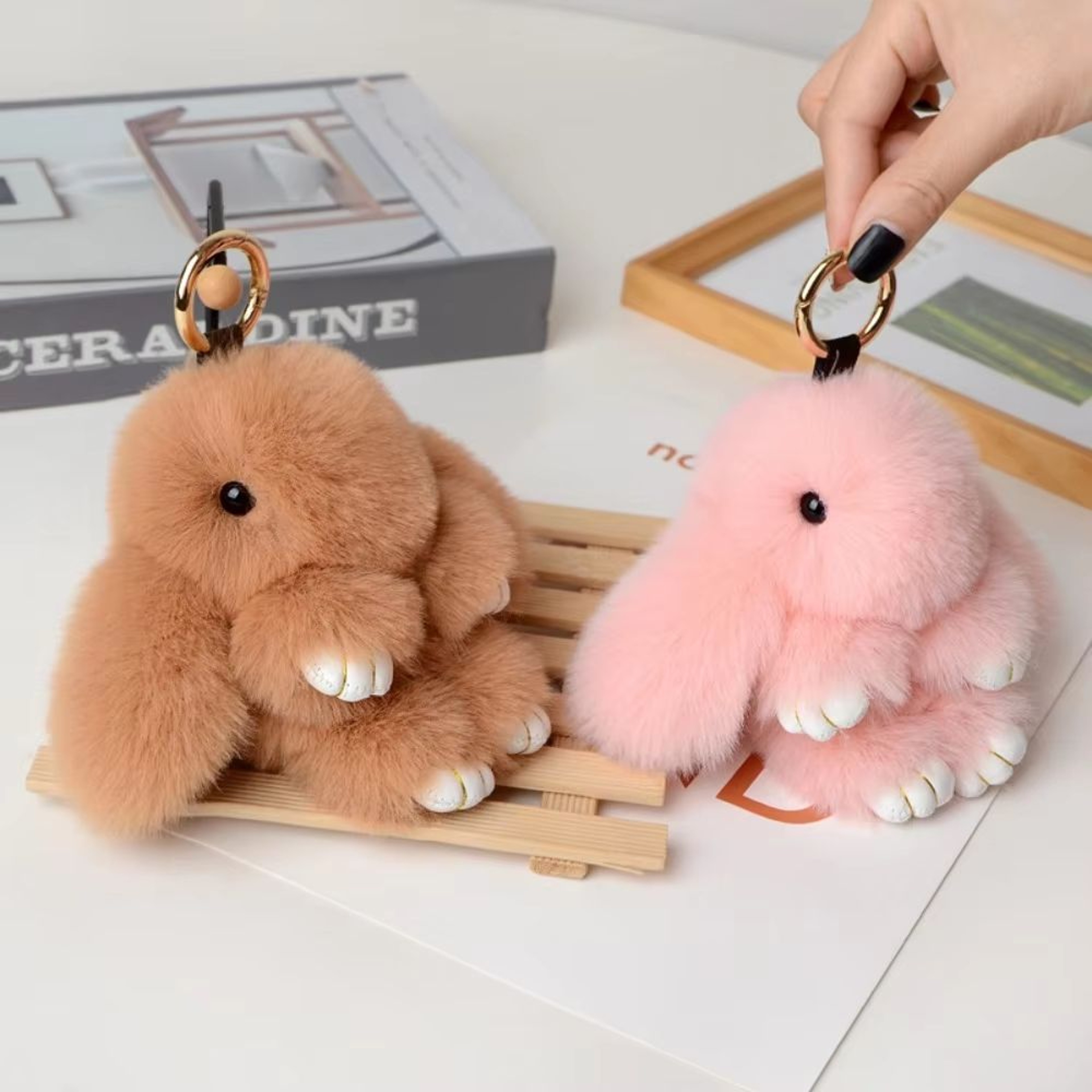Fluffy Bunny Fur Pom Pom Keychain Soft Cute Rabbit Bag Charm 1