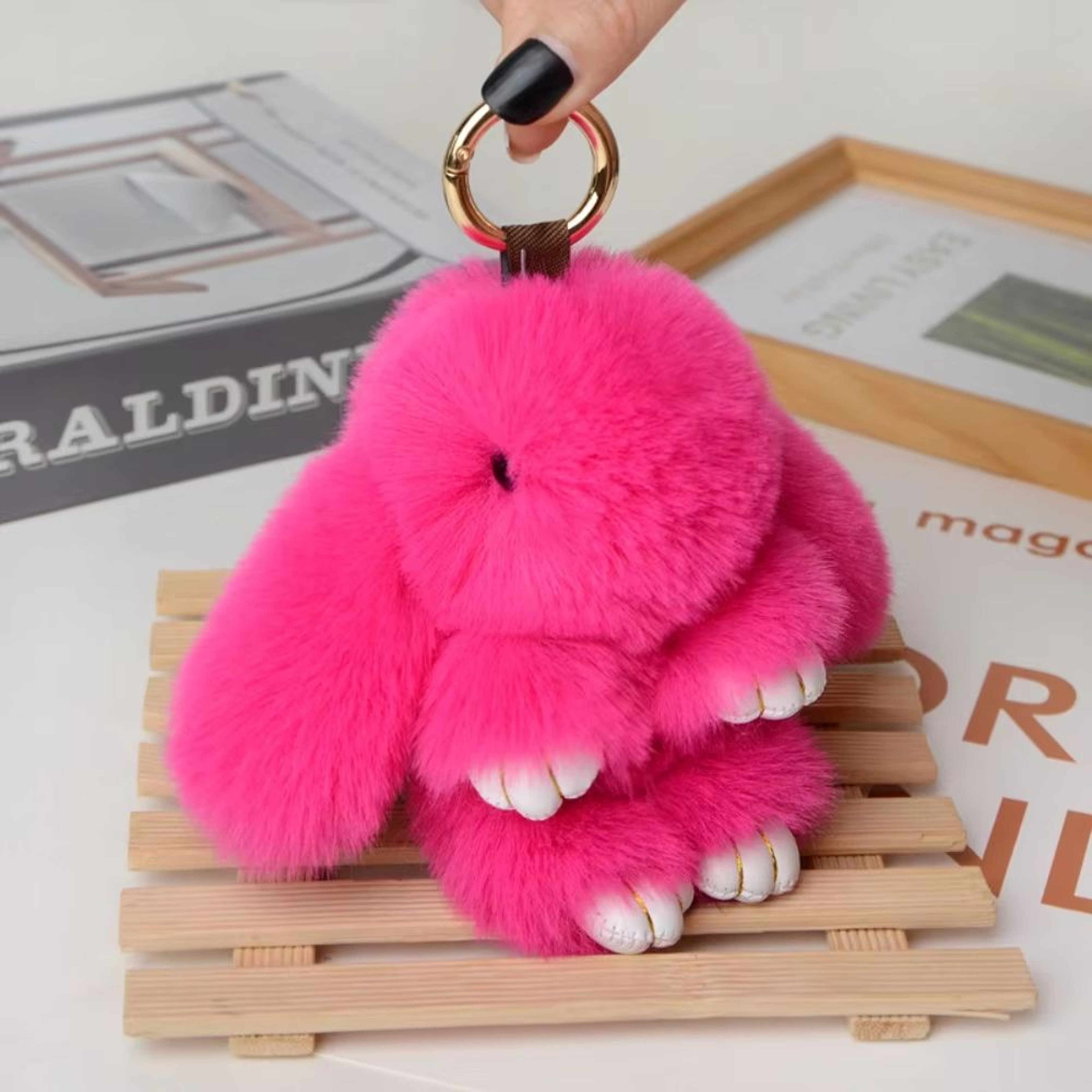 Fluffy Bunny Fur Pom Pom Keychain Soft Cute Rabbit Bag Charm 3