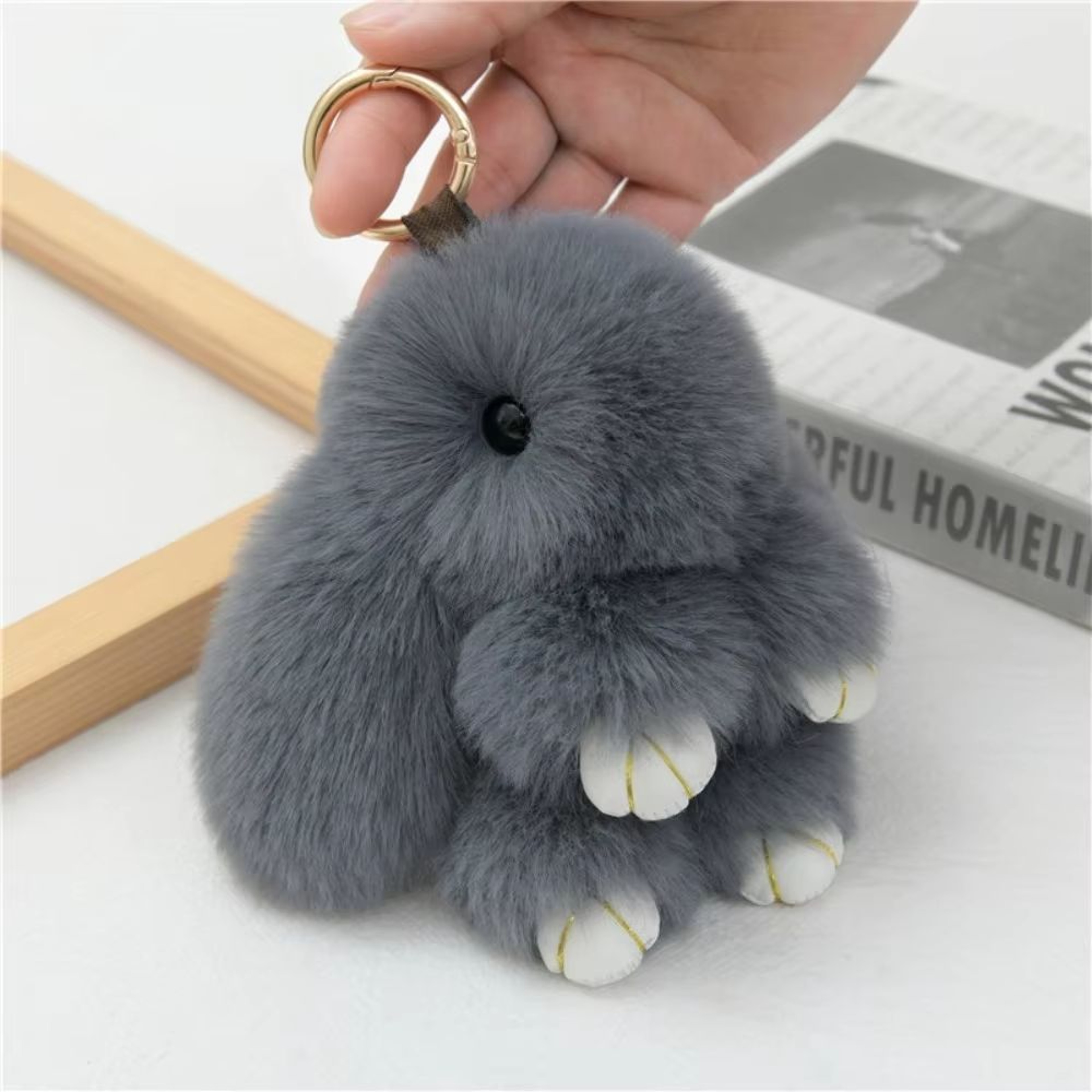 Fluffy Bunny Fur Pom Pom Keychain Soft Cute Rabbit Bag Charm 7