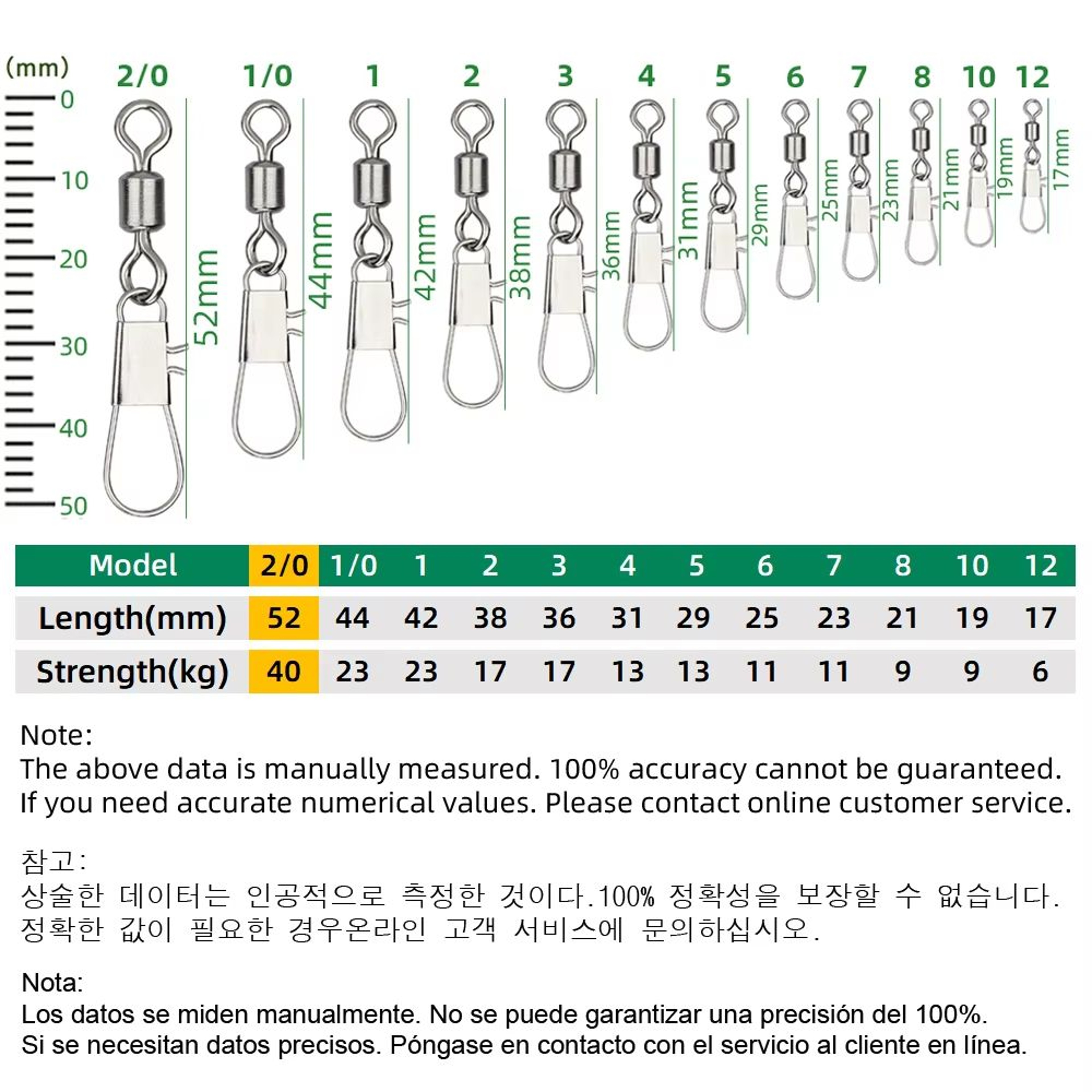 Stainless Steel Fishing Rolling Swivels With Interlock Snap 50Pack 6
