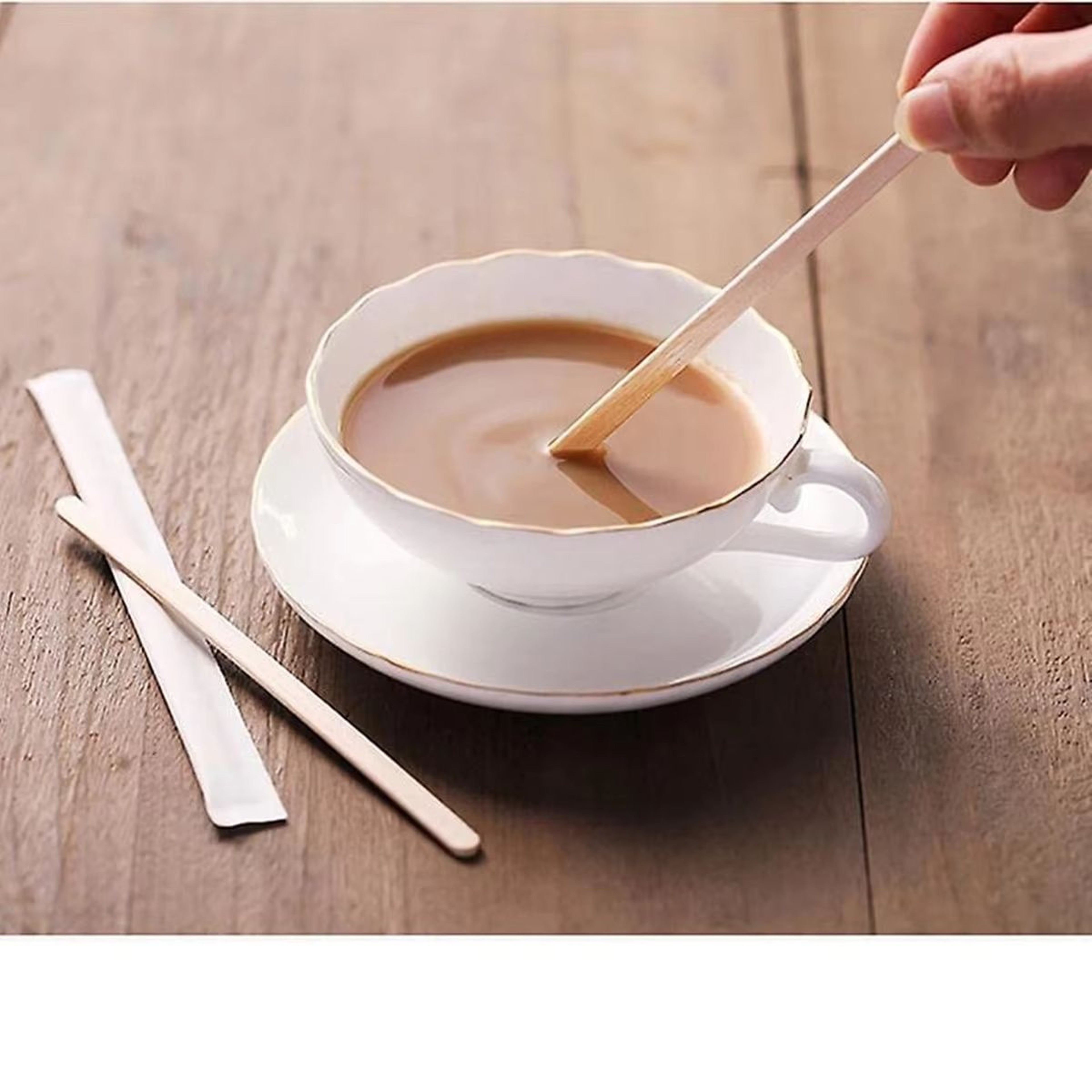 100Piece Wooden Coffee Stir Sticks Disposable Beverage Stirrers 5