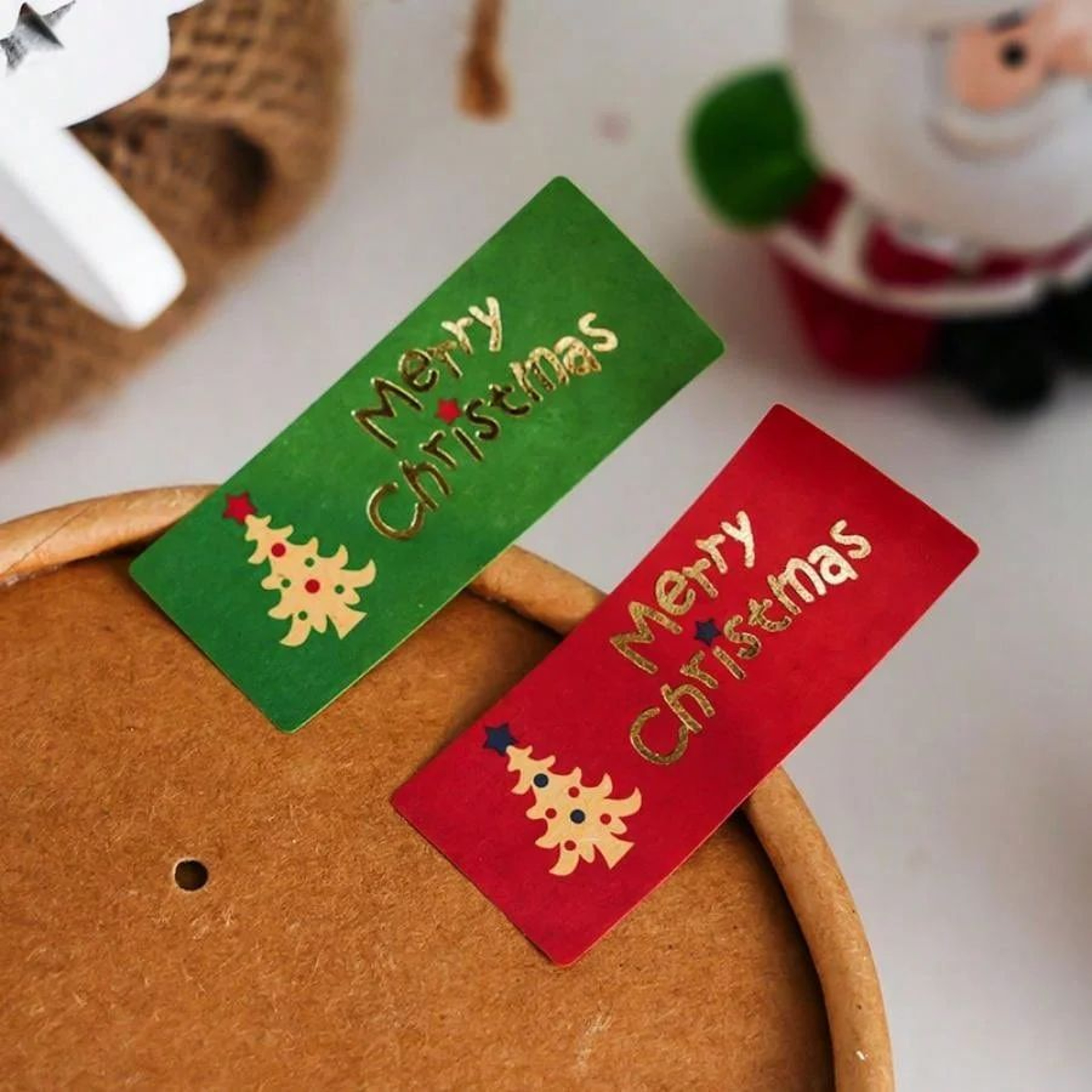 50Piece Vintage Kraft Christmas Tree Sealing Stickers With Hot Stamping 0