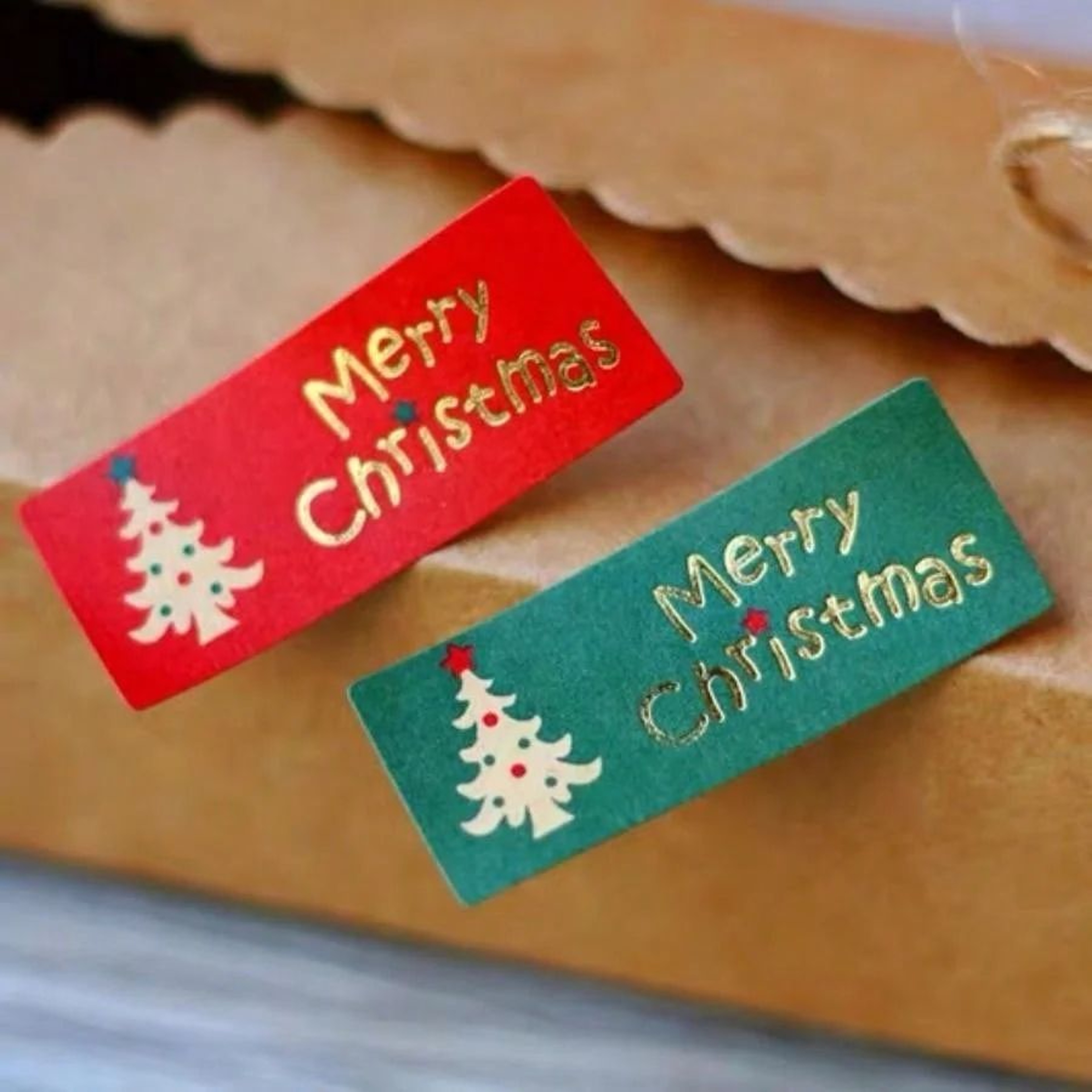 50Piece Vintage Kraft Christmas Tree Sealing Stickers With Hot Stamping 3
